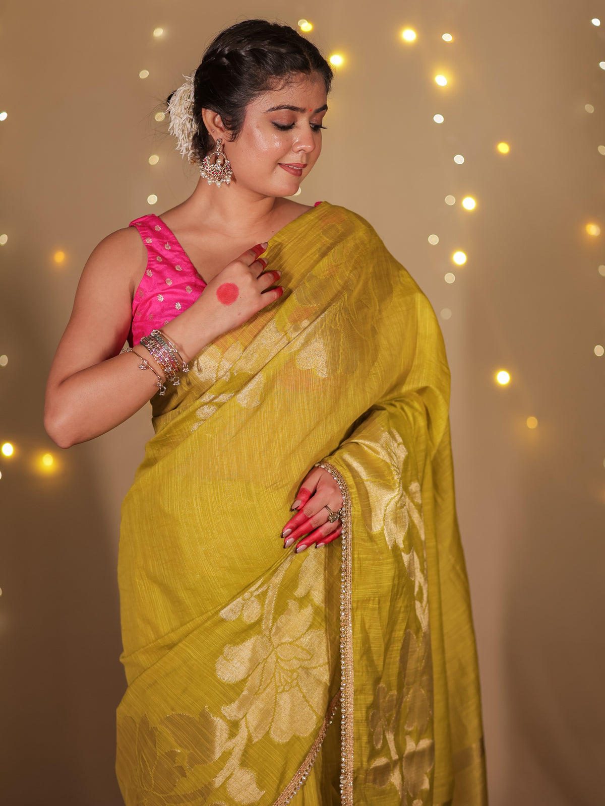 Banarasi Soft Cotton Saree With Lace Border- Green