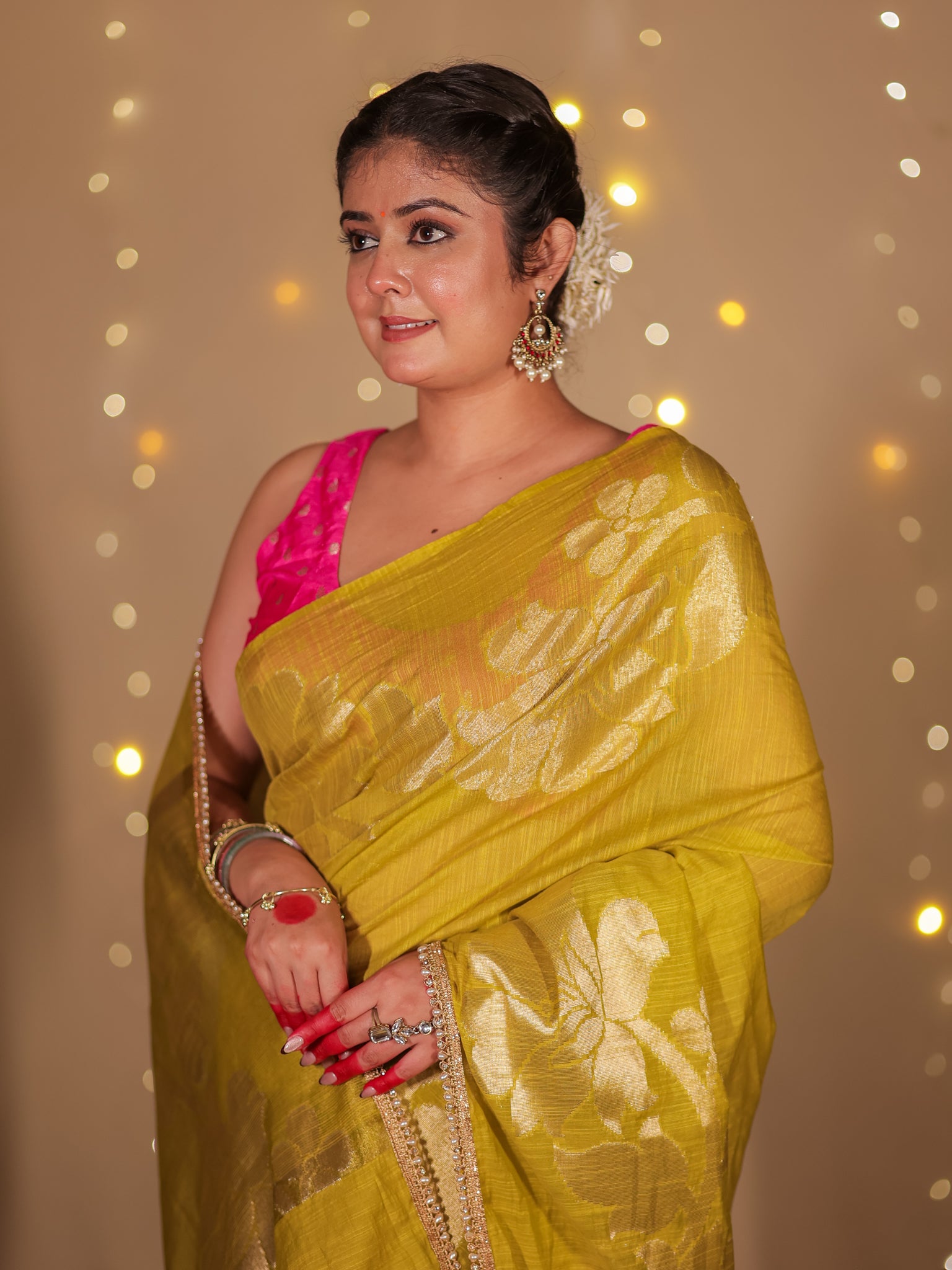 Banarasi Soft Cotton Saree With Lace Border- Green