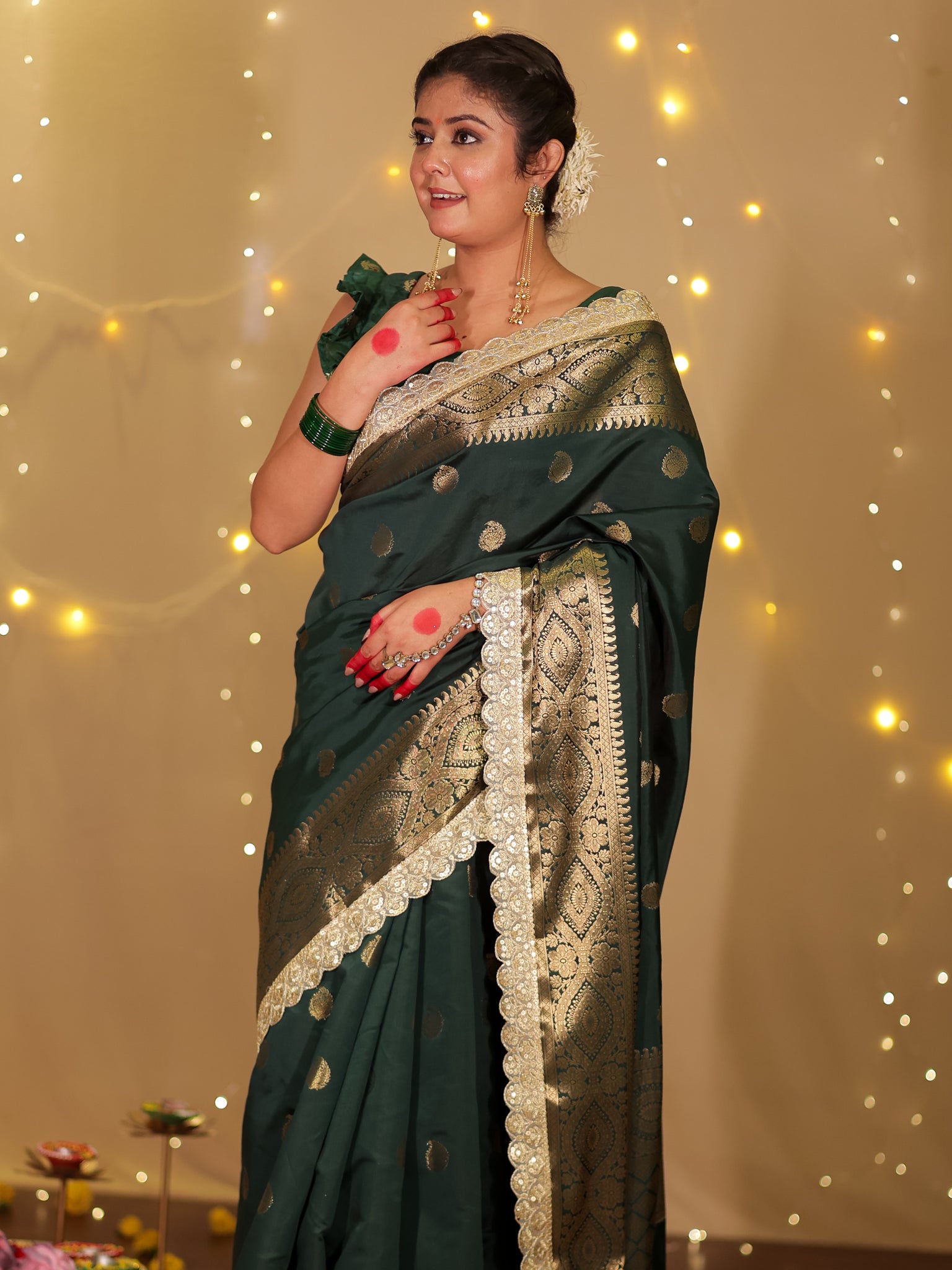 Banarasi Cotton Silk Saree with Lace Border- Green