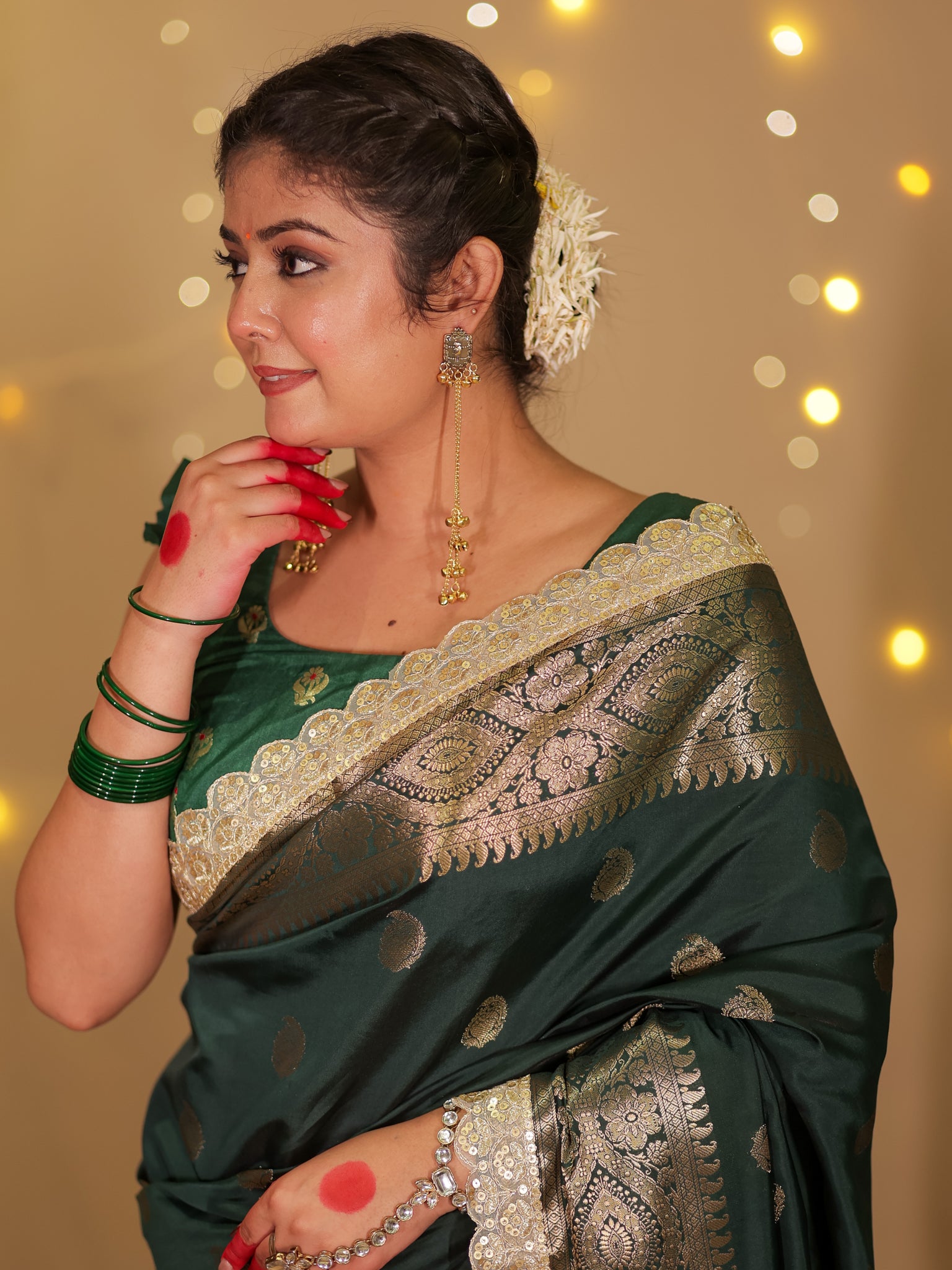 Banarasi Cotton Silk Saree with Lace Border- Green