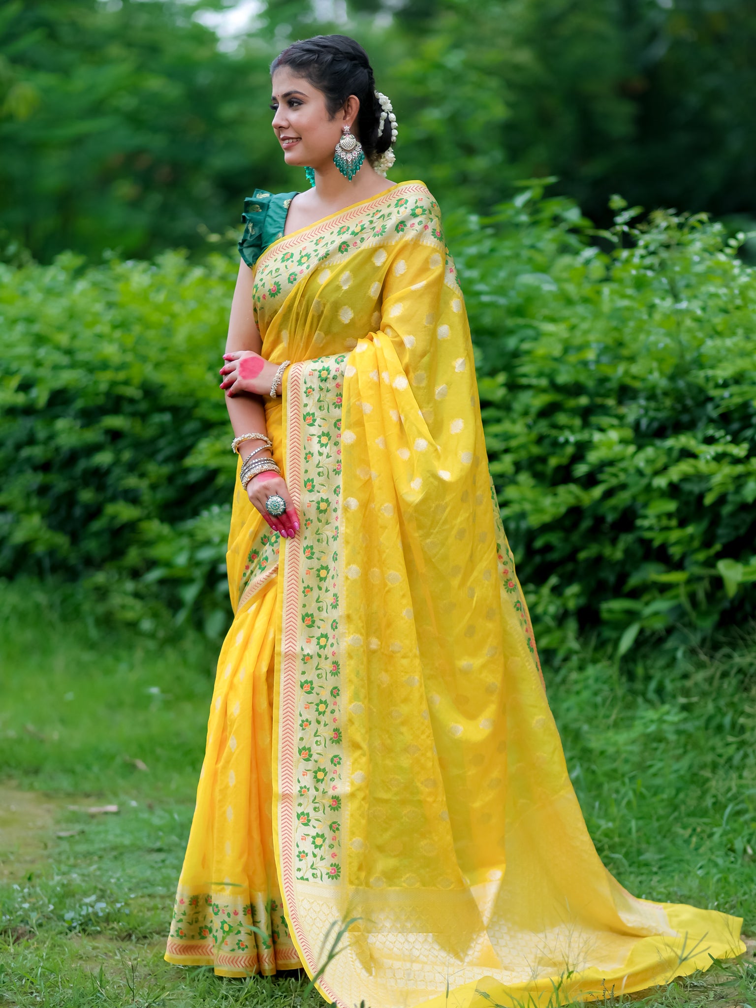 Banarasi Cotton Silk Saree With Meena Border - Yellow