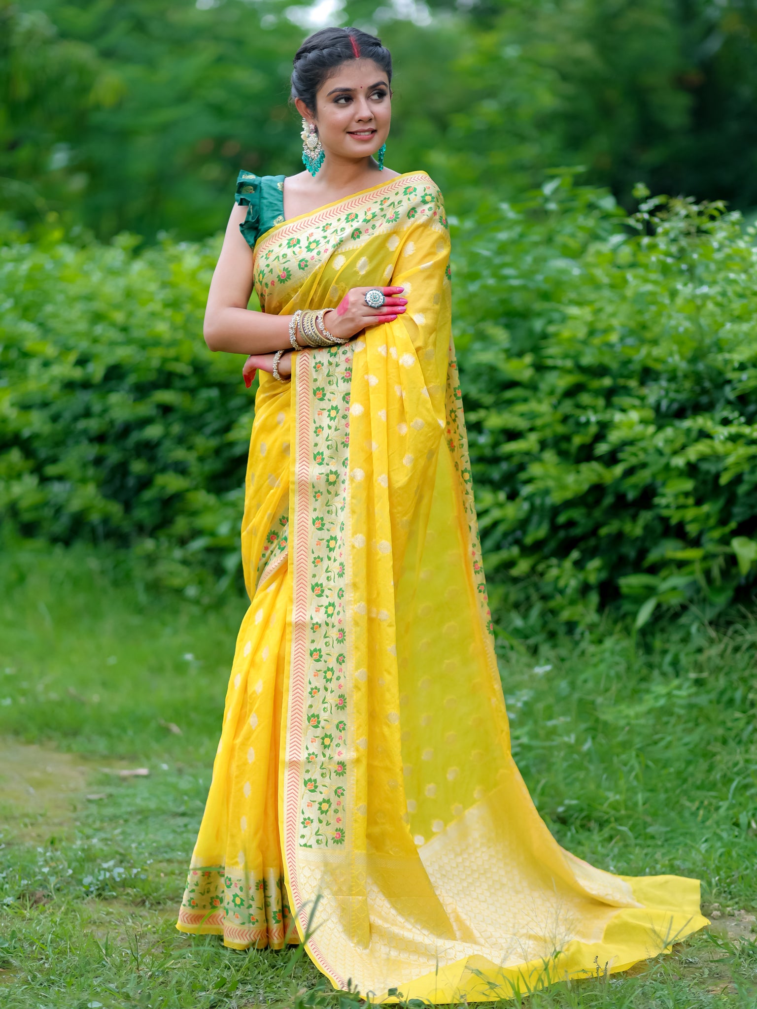 Banarasi Cotton Silk Saree With Meena Border - Yellow