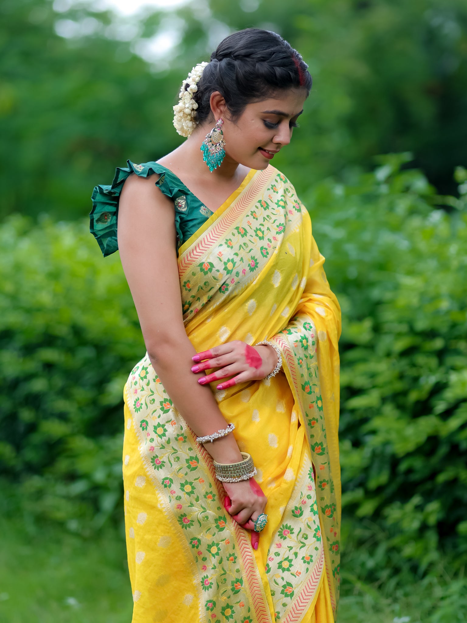 Banarasi Cotton Silk Saree With Meena Border - Yellow