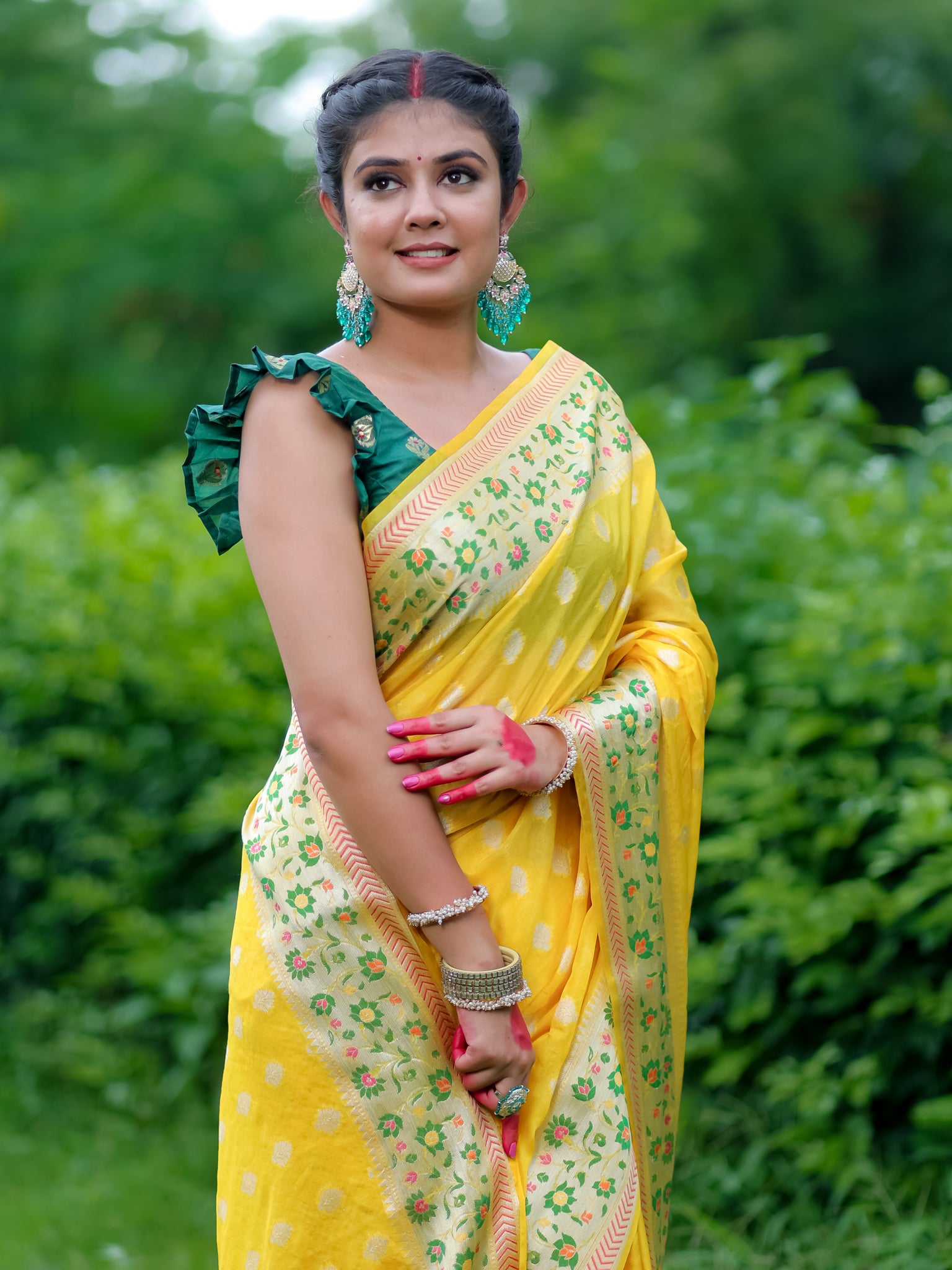 Banarasi Cotton Silk Saree With Meena Border - Yellow