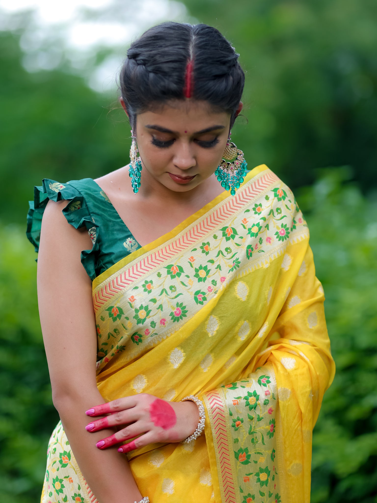 Banarasi Cotton Silk Saree With Meena Border - Yellow
