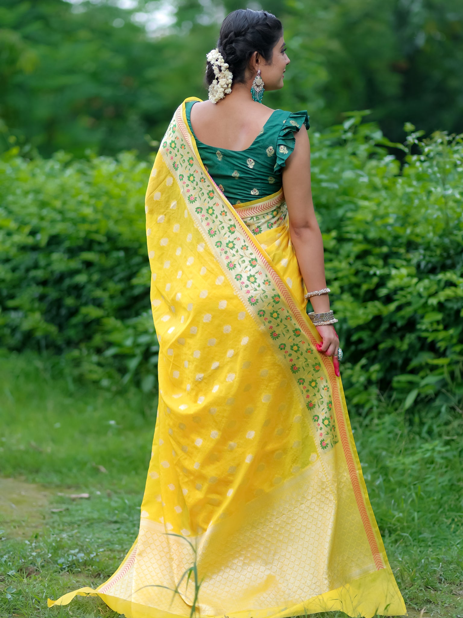 Banarasi Cotton Silk Saree With Meena Border - Yellow