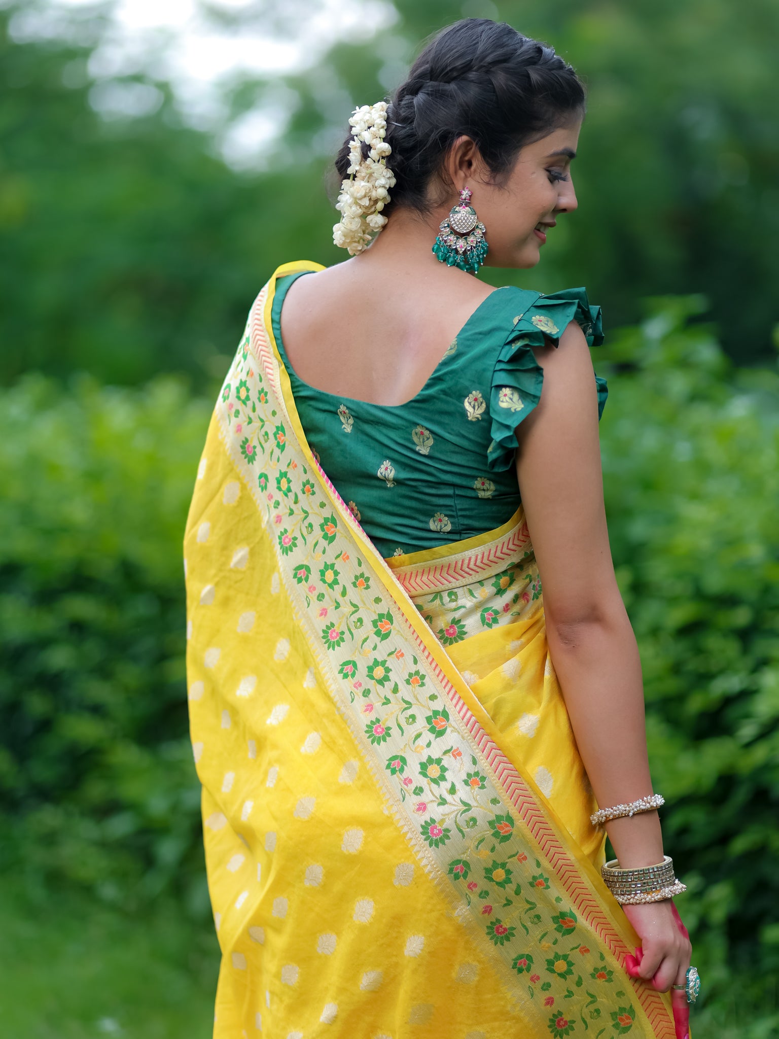 Banarasi Cotton Silk Saree With Meena Border - Yellow