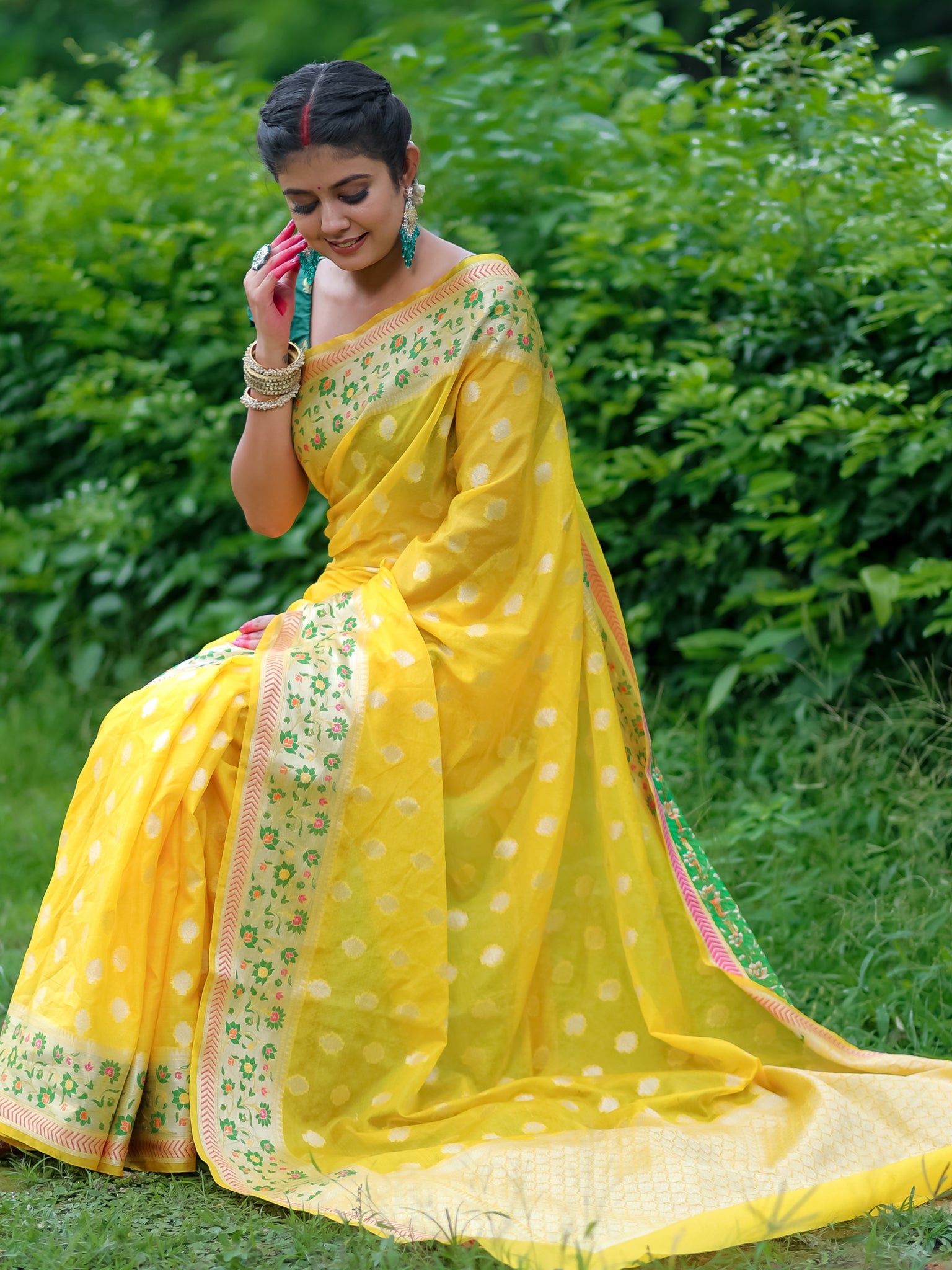 Banarasi Cotton Silk Saree With Meena Border - Yellow