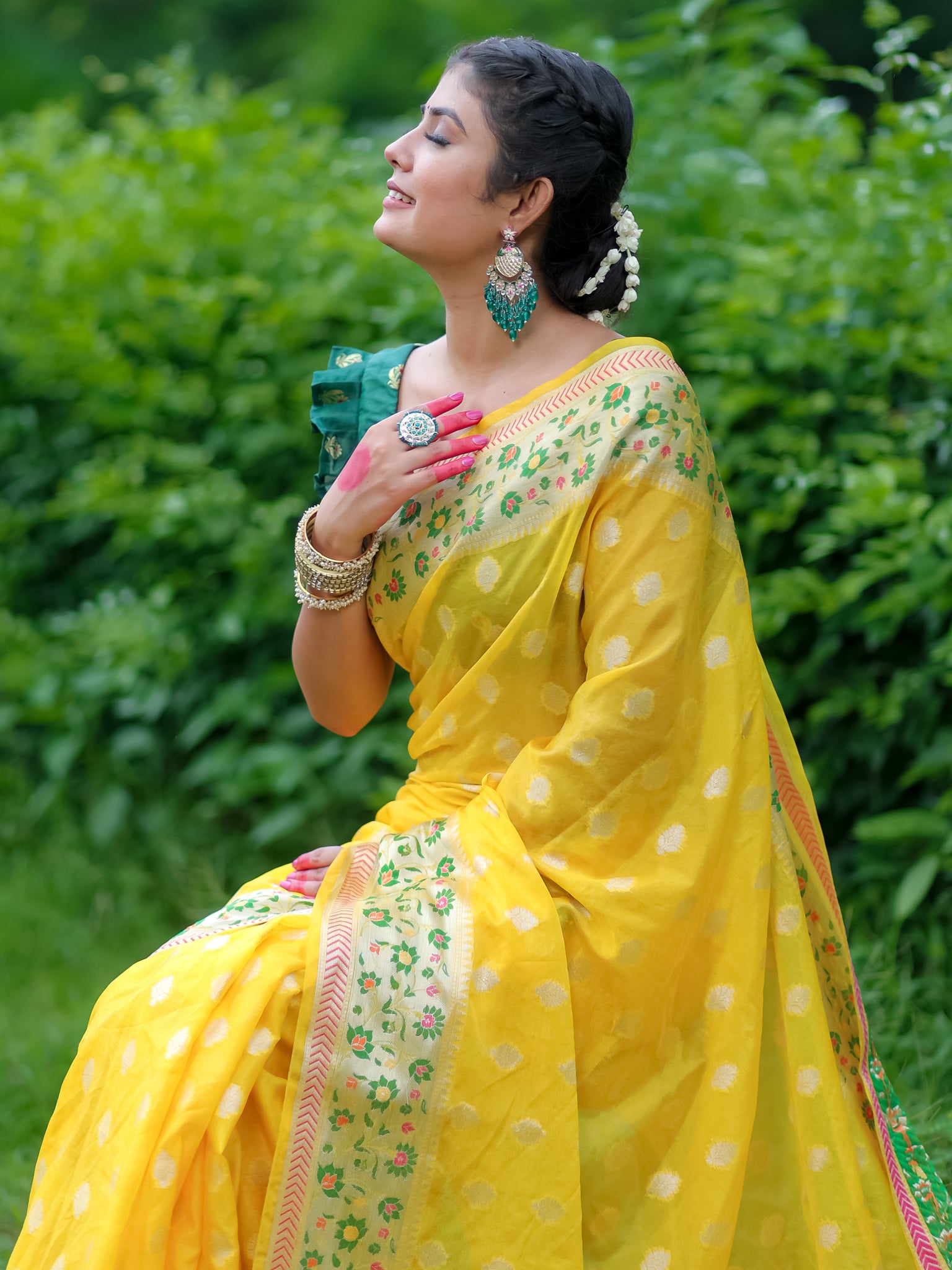 Banarasi Cotton Silk Saree With Meena Border - Yellow