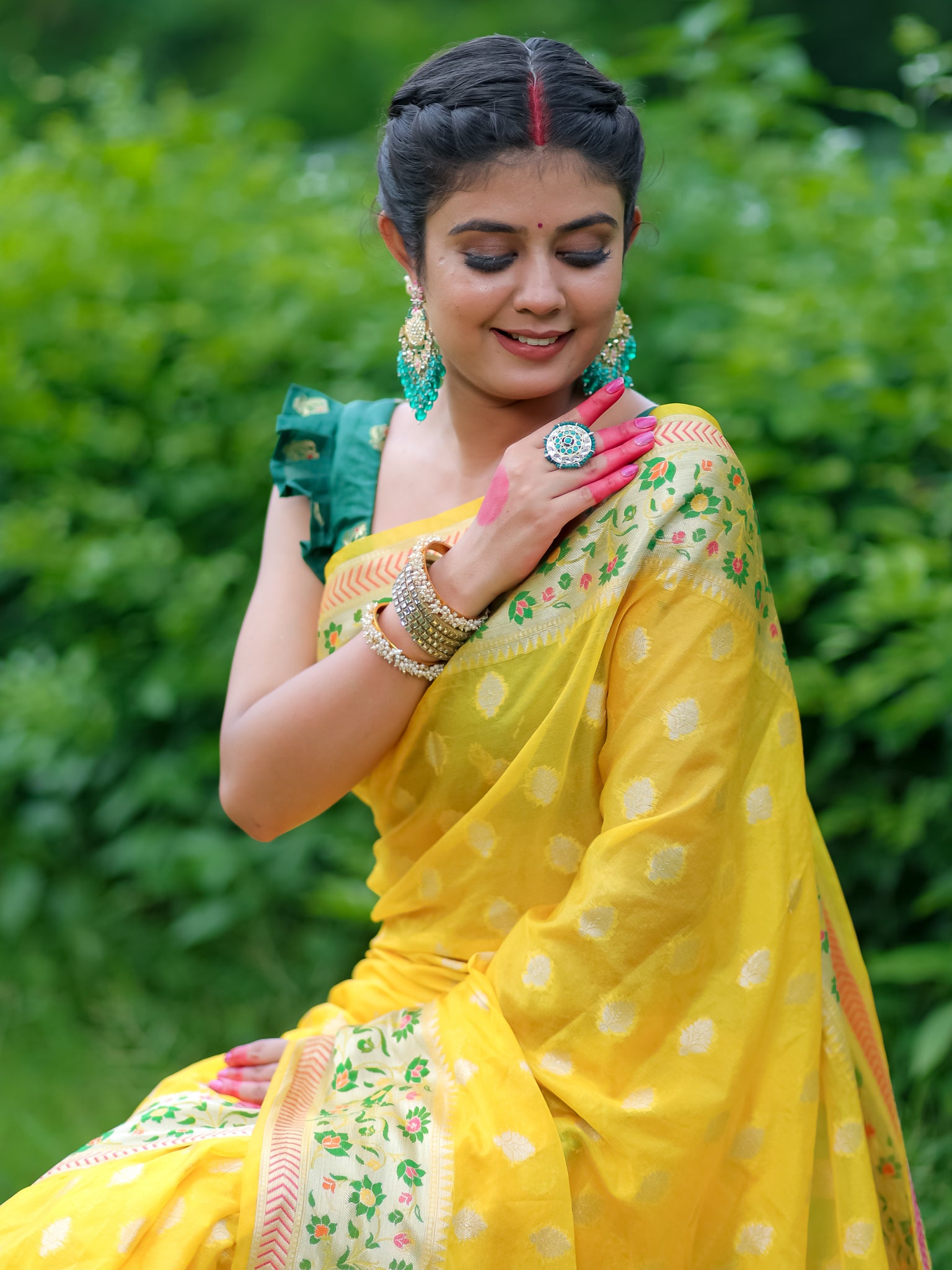 Banarasi Cotton Silk Saree With Meena Border - Yellow