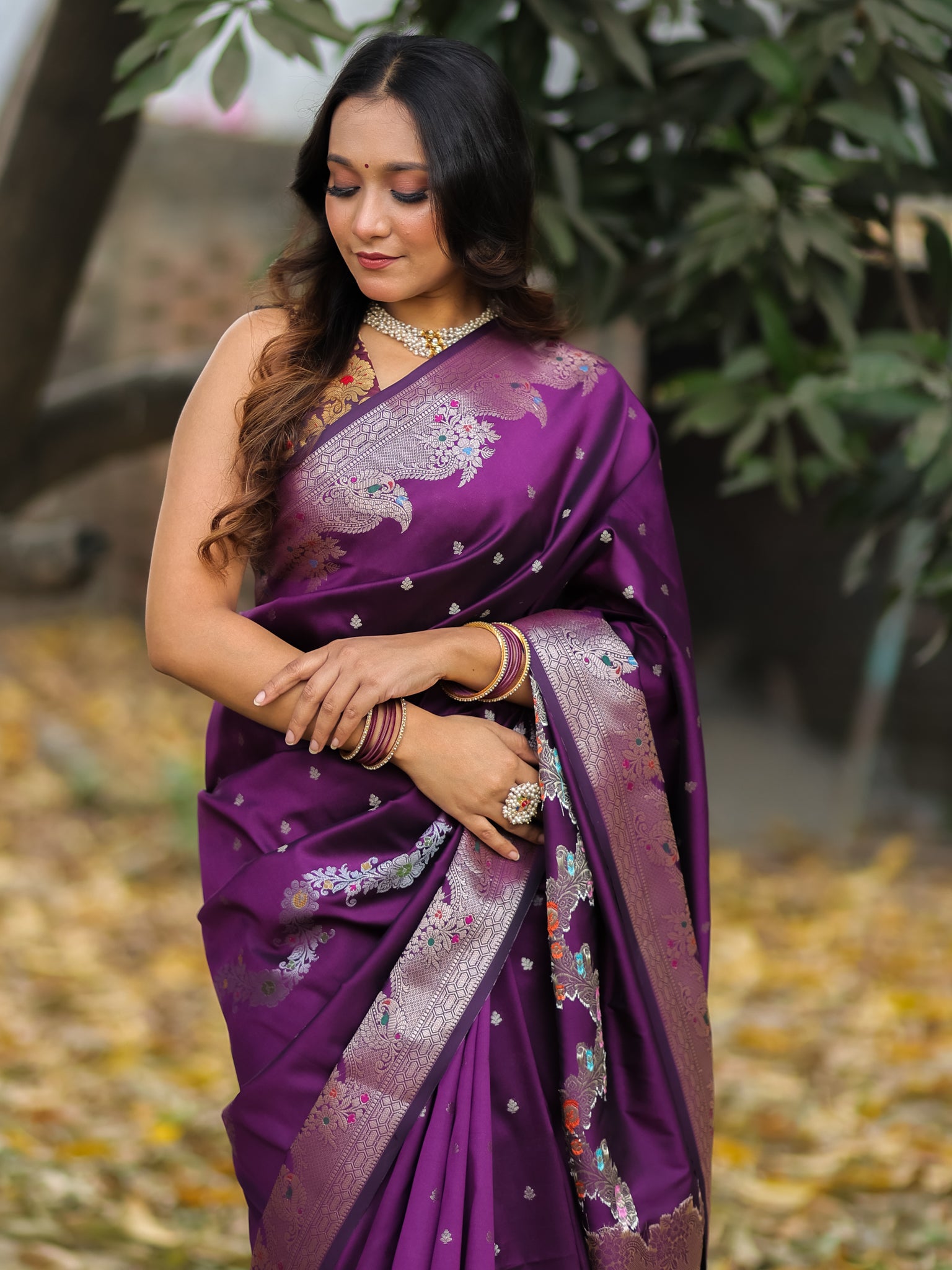 Banarasi Semi Katan Silk Saree With Border- Wine