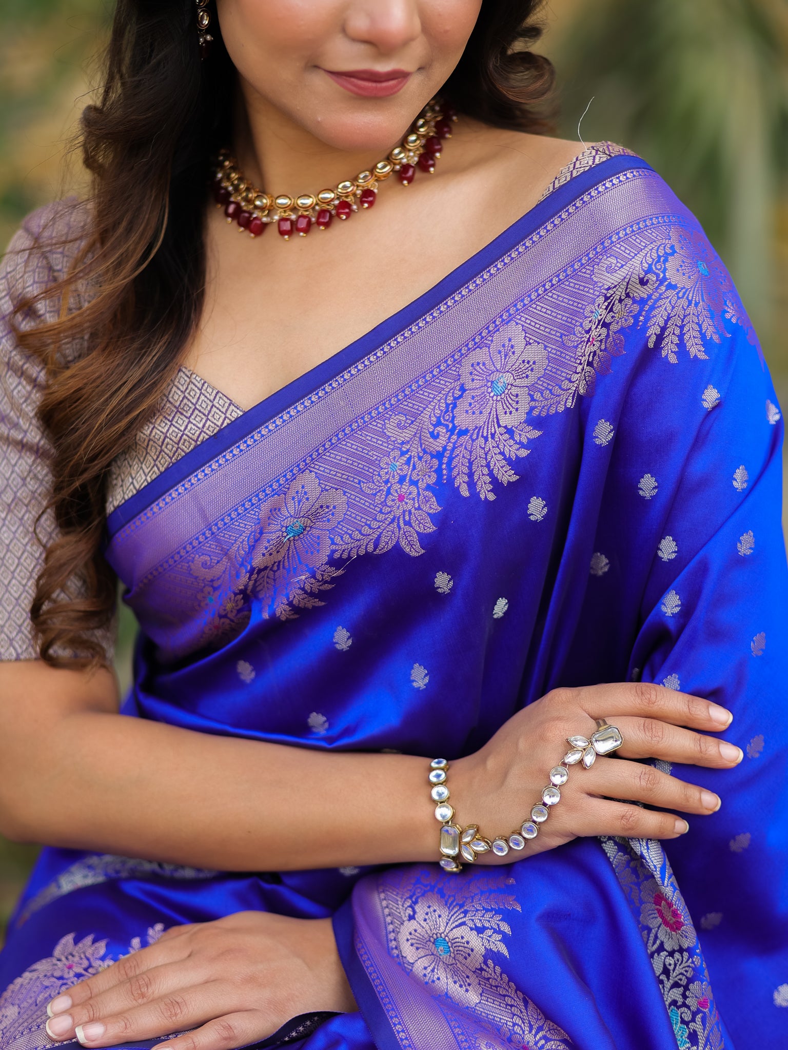 Banarasi Semi Katan Silk Saree With Border- Blue