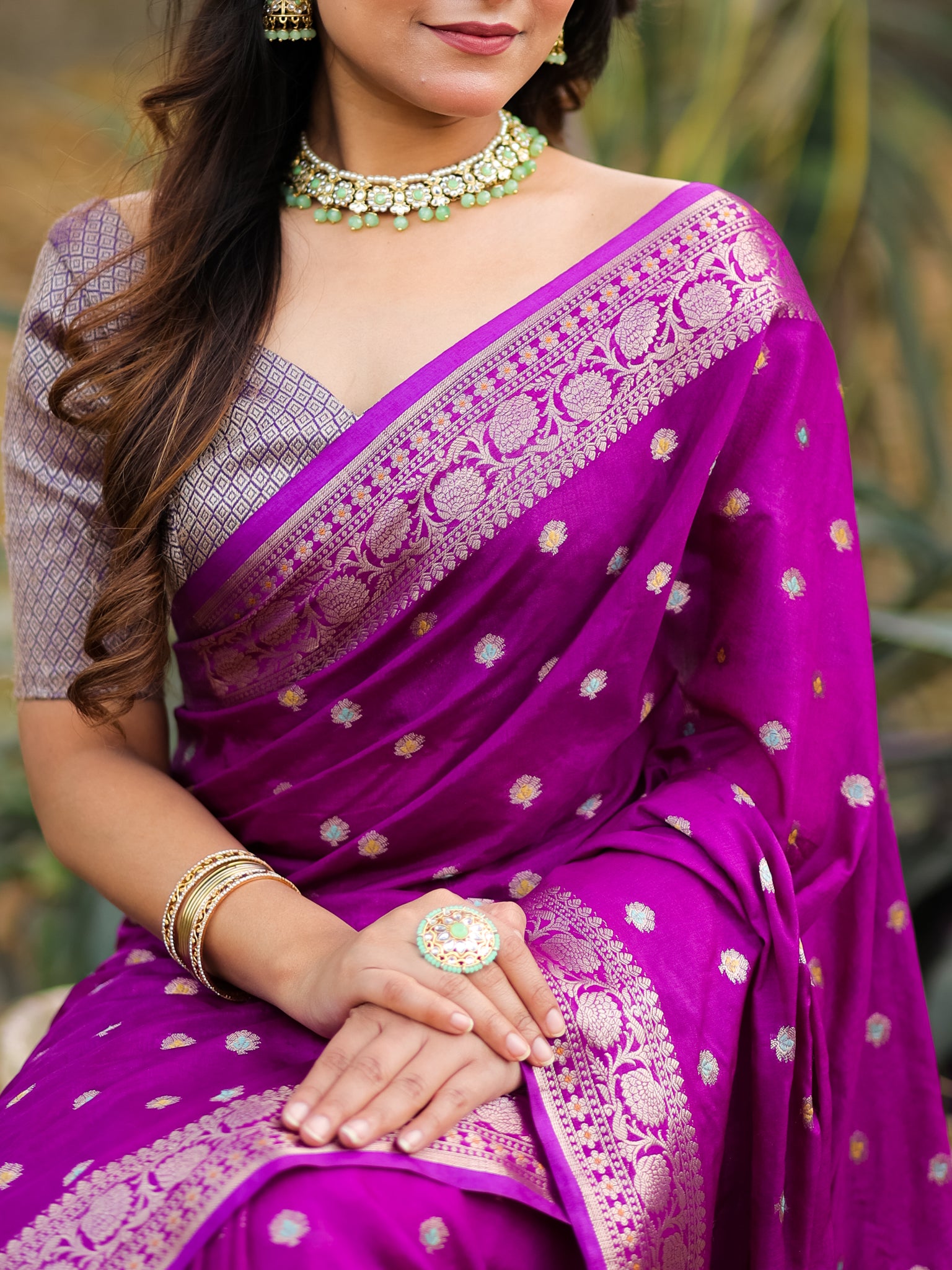 Banarasi Semi Georgette Saree With Resham Weaving- Purple