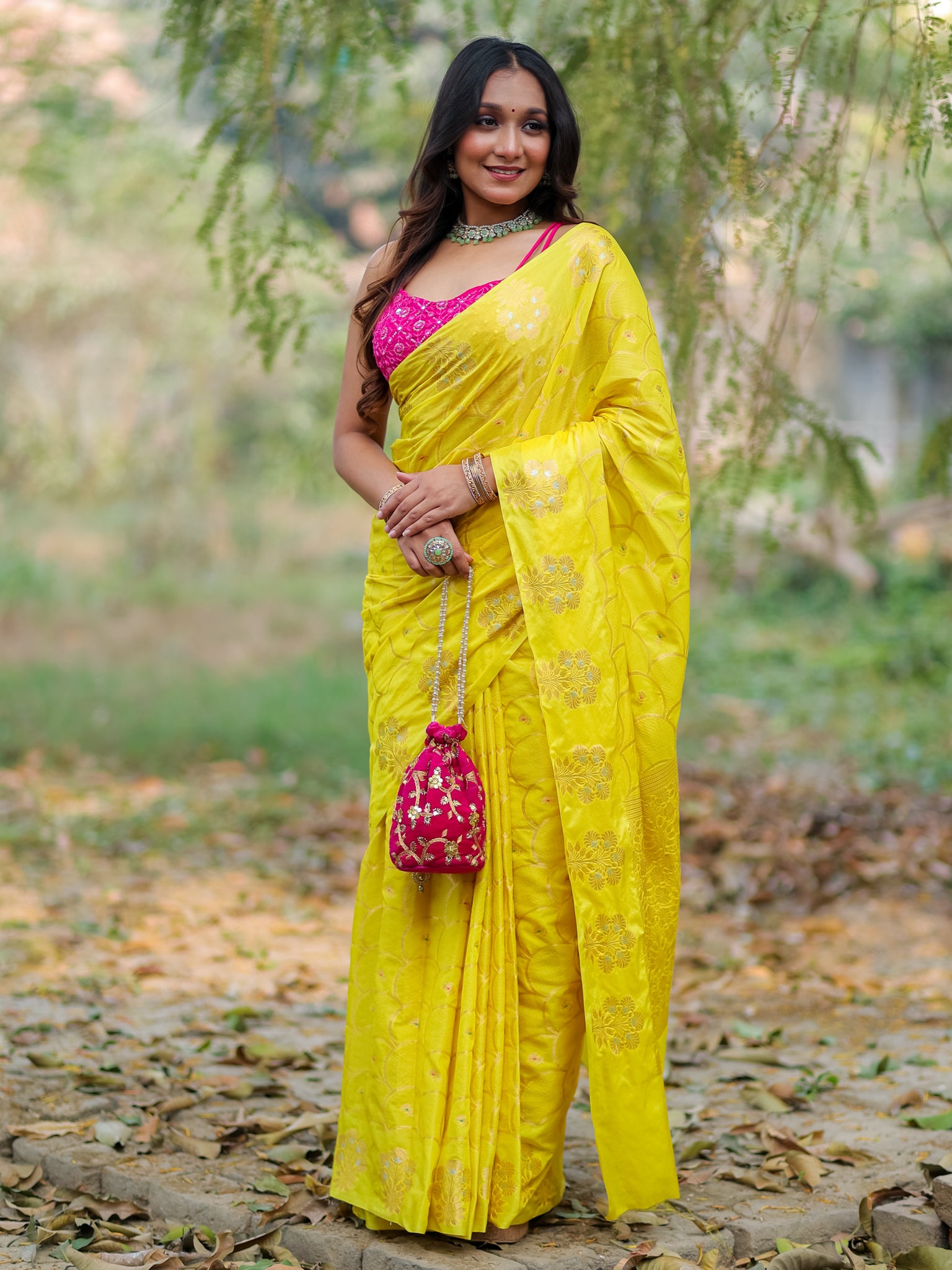 Banarasi Soft Cotton Saree With Zari Weaving & Border- Yellow