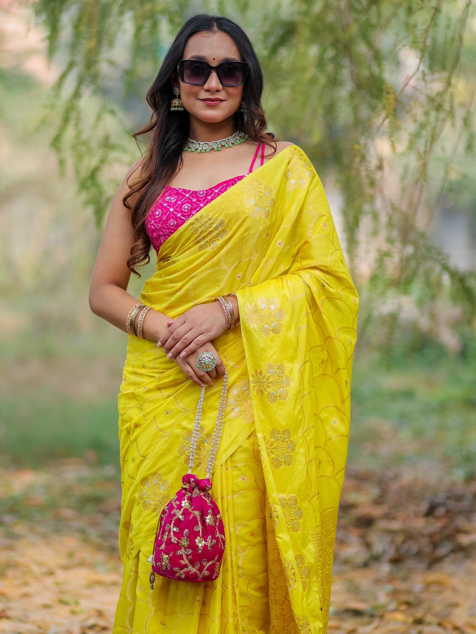 Banarasi Soft Cotton Saree With Zari Weaving & Border- Yellow