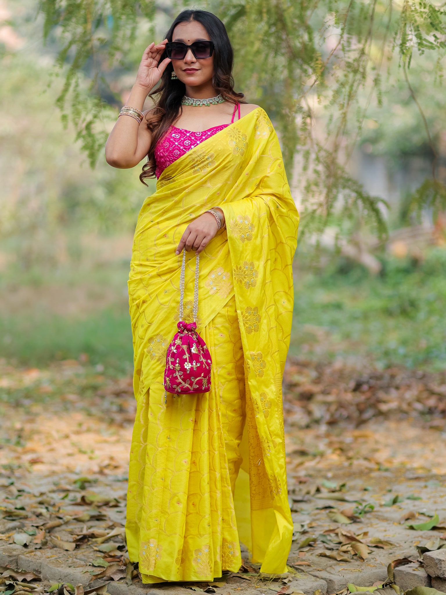 Banarasi Soft Cotton Saree With Zari Weaving & Border- Yellow