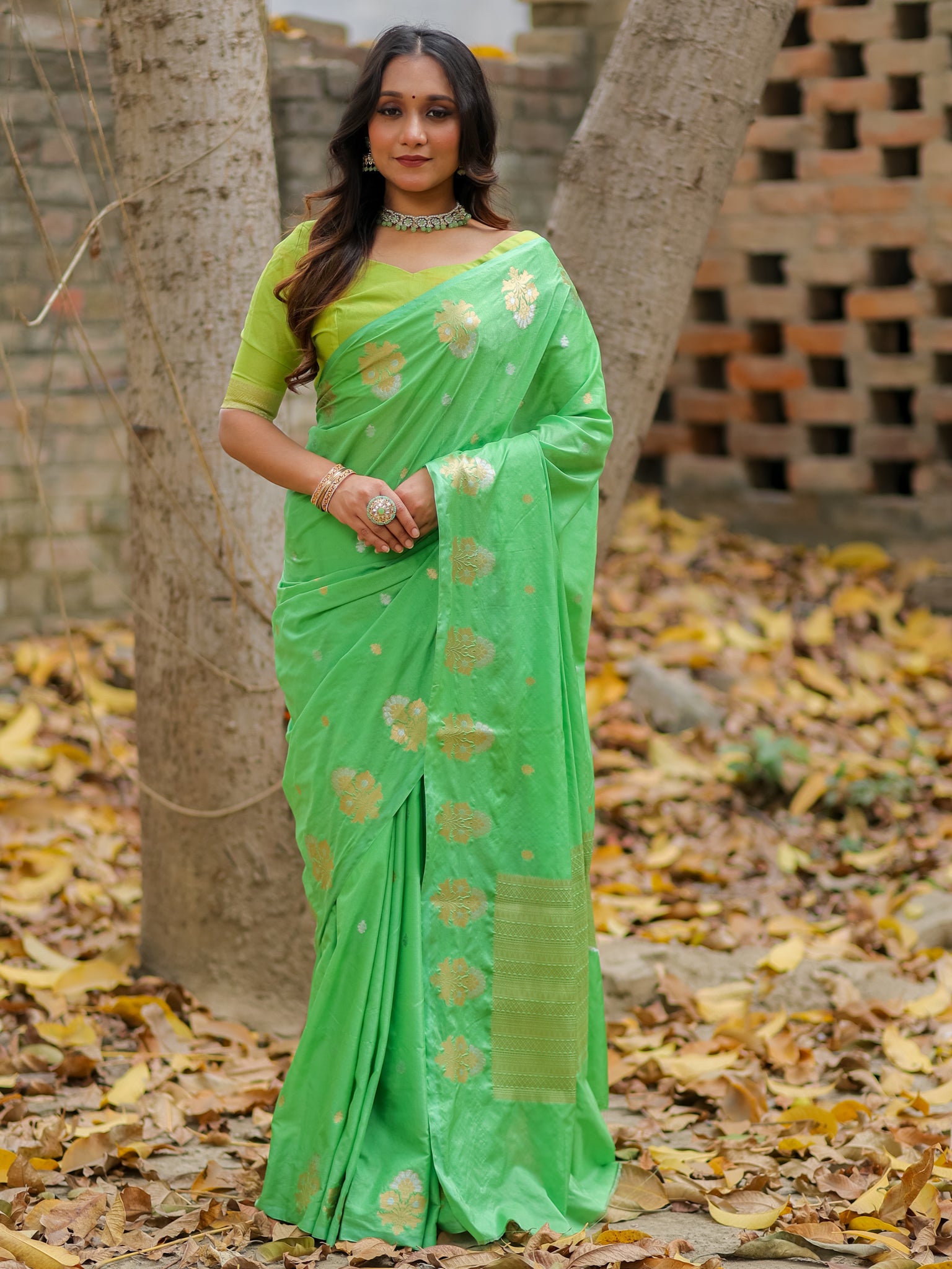 Banarasi Soft Cotton Saree With Zari Weaving & Border- Green