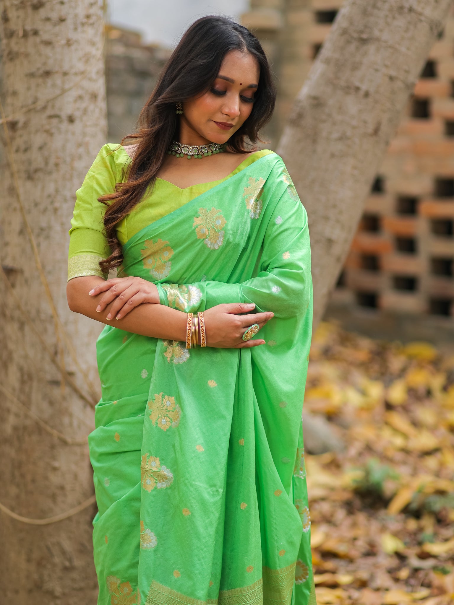 Banarasi Soft Cotton Saree With Zari Weaving & Border- Green