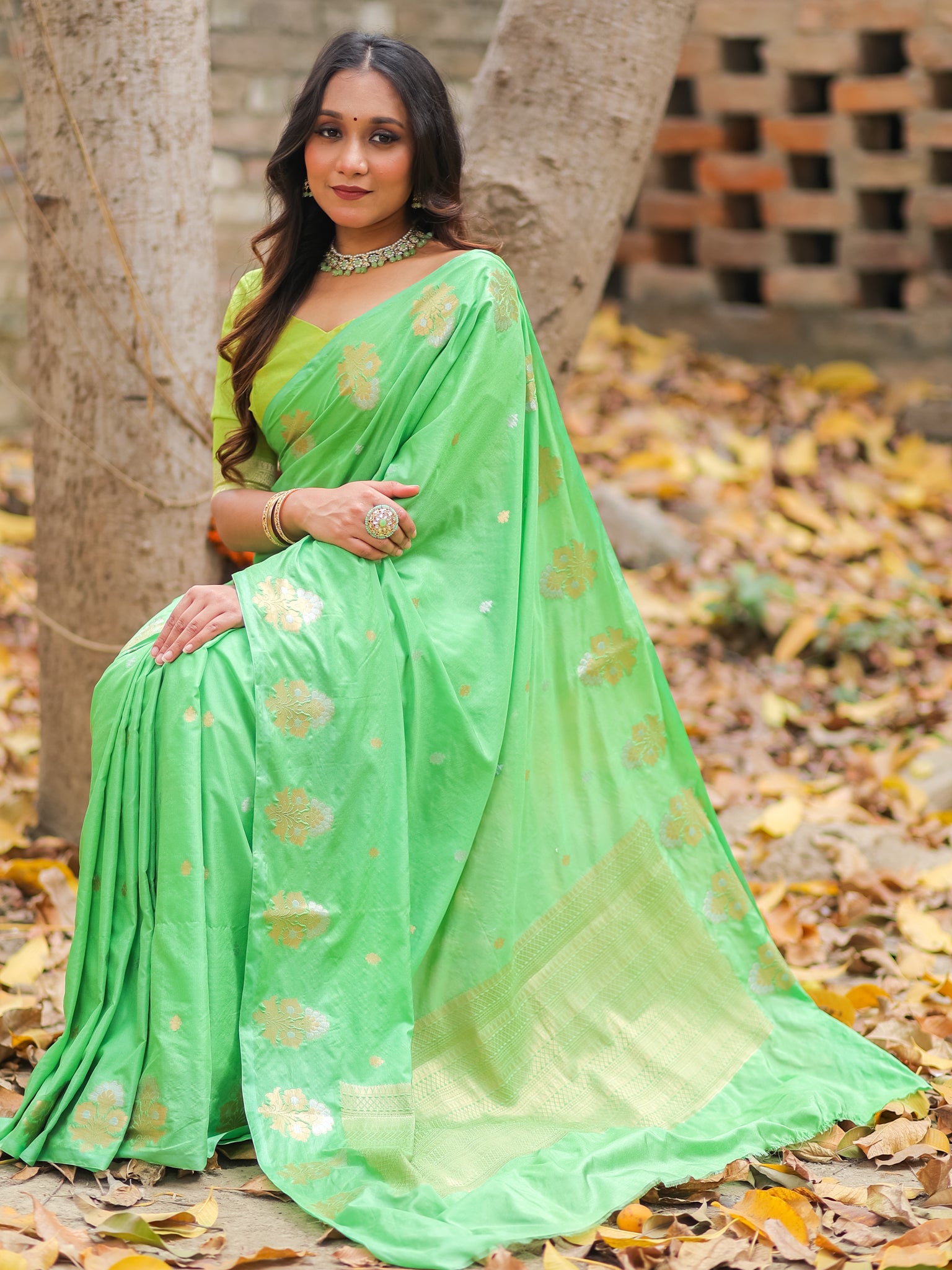 Banarasi Soft Cotton Saree With Zari Weaving & Border- Green