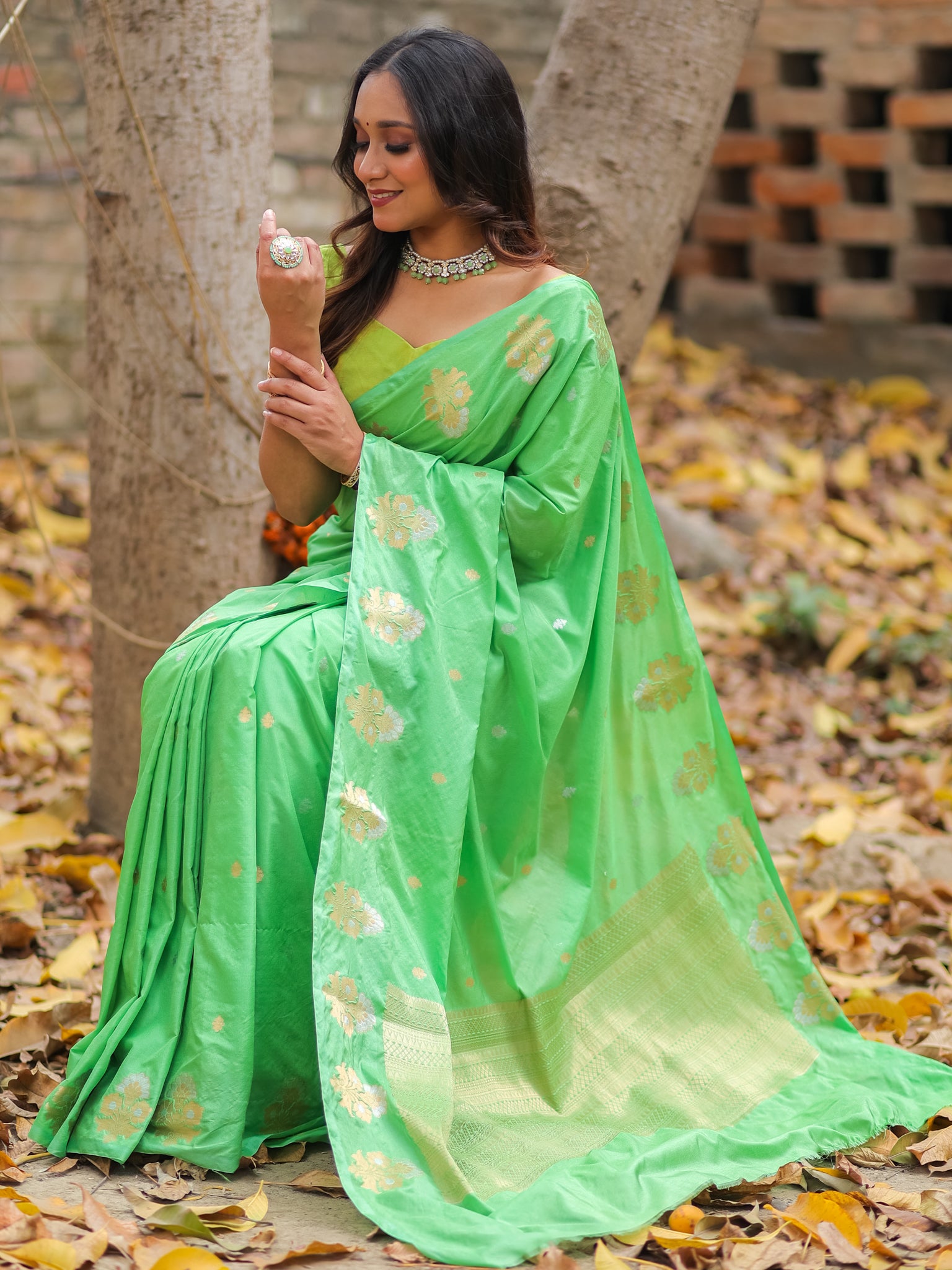 Banarasi Soft Cotton Saree With Zari Weaving & Border- Green