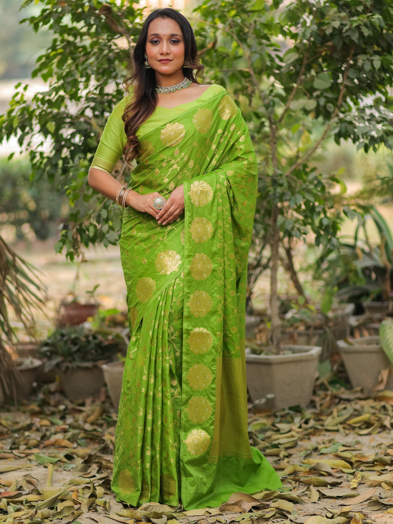 Banarasi Soft Cotton Saree With Zari Weaving & Border- Green