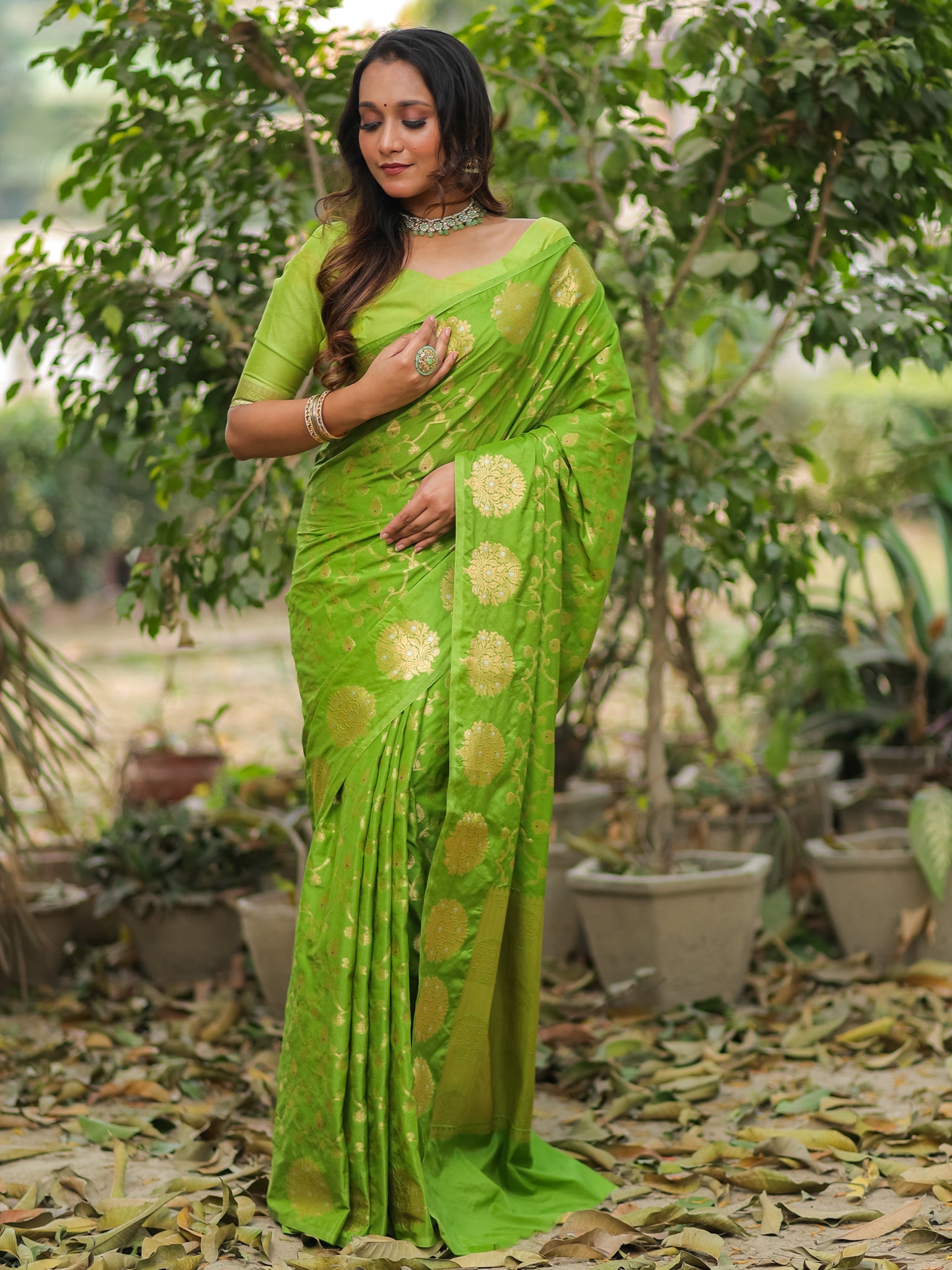 Banarasi Soft Cotton Saree With Zari Weaving & Border- Green