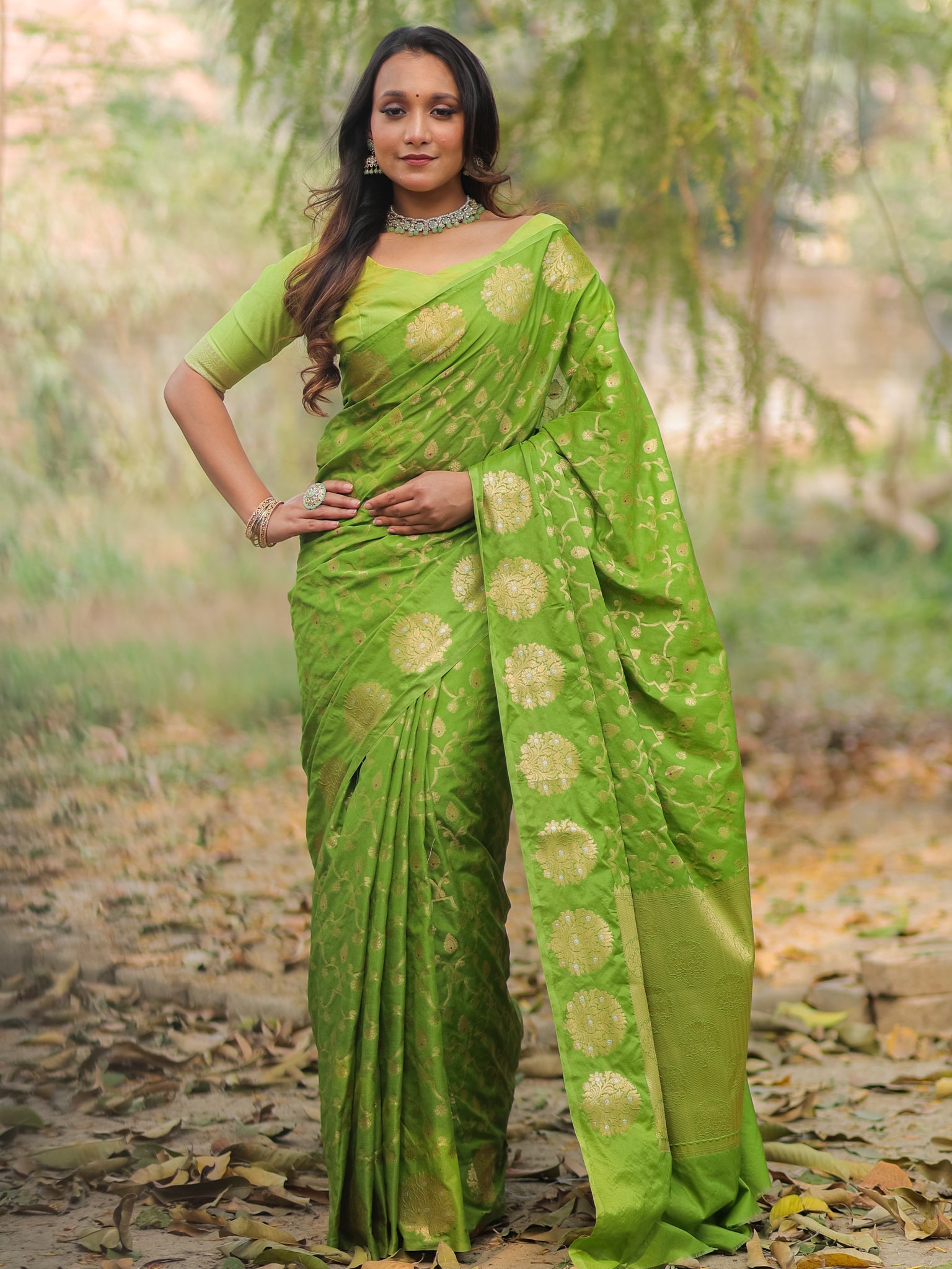 Banarasi Soft Cotton Saree With Zari Weaving & Border- Green