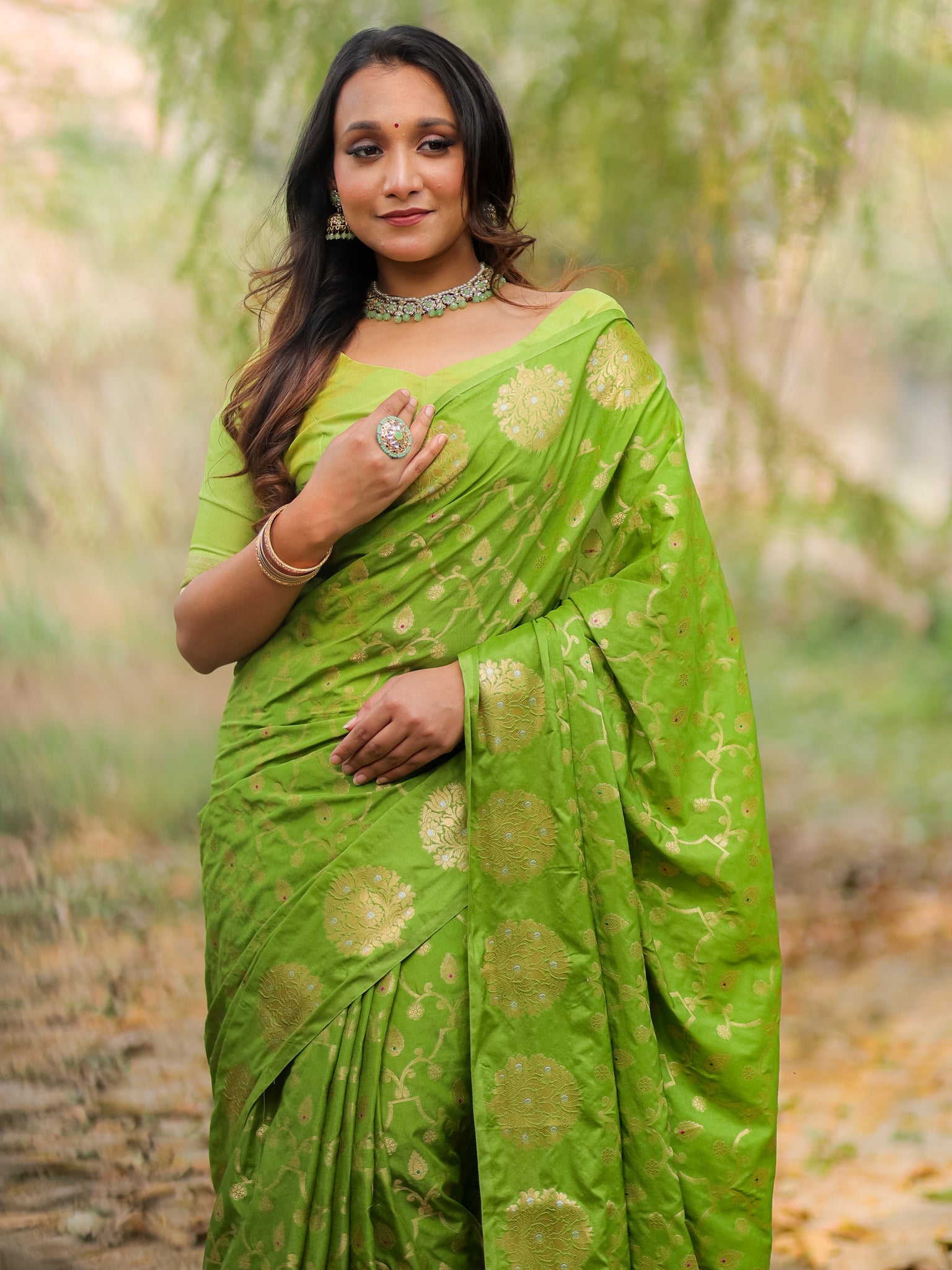 Banarasi Soft Cotton Saree With Zari Weaving & Border- Green