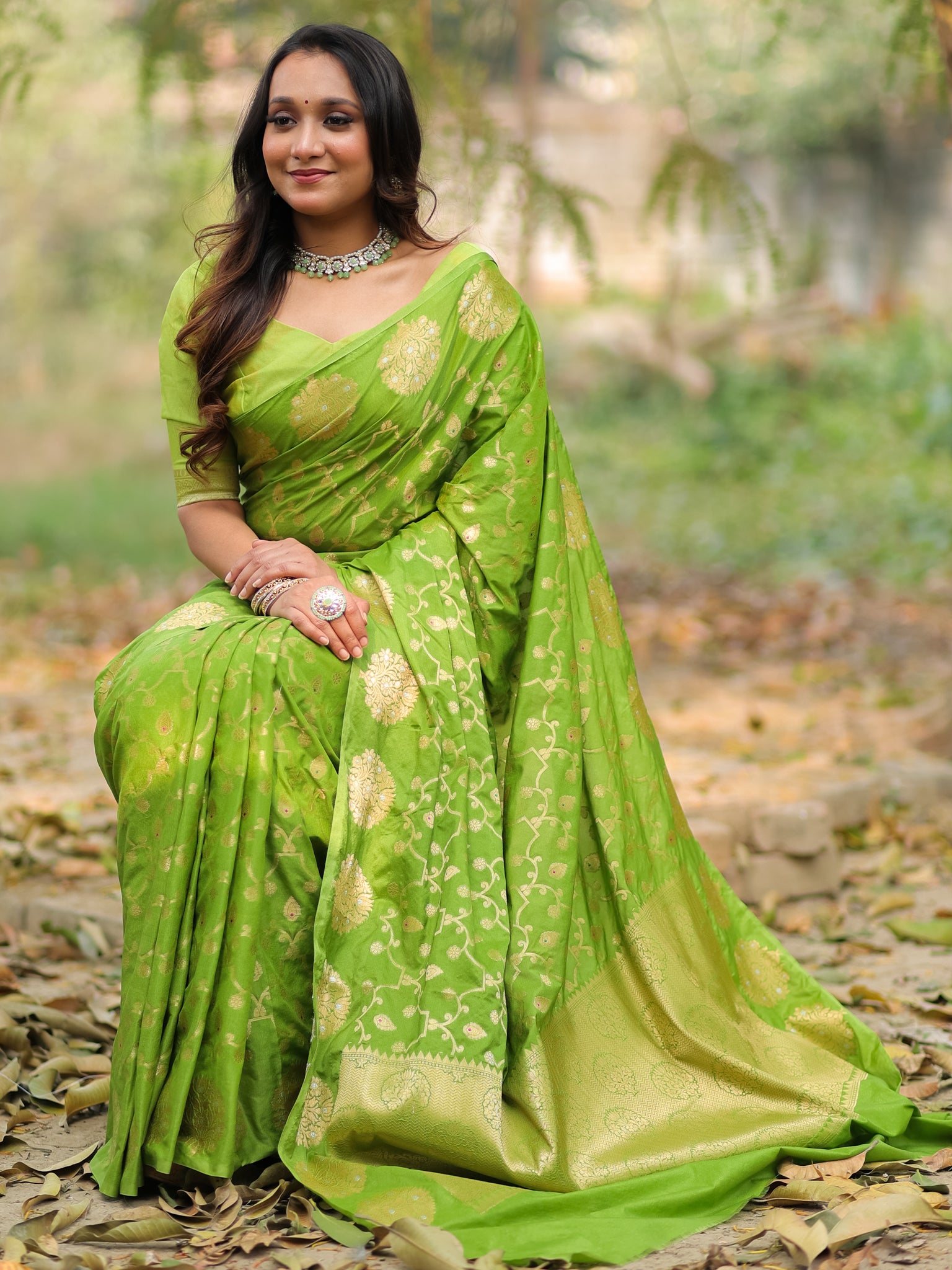 Banarasi Soft Cotton Saree With Zari Weaving & Border- Green