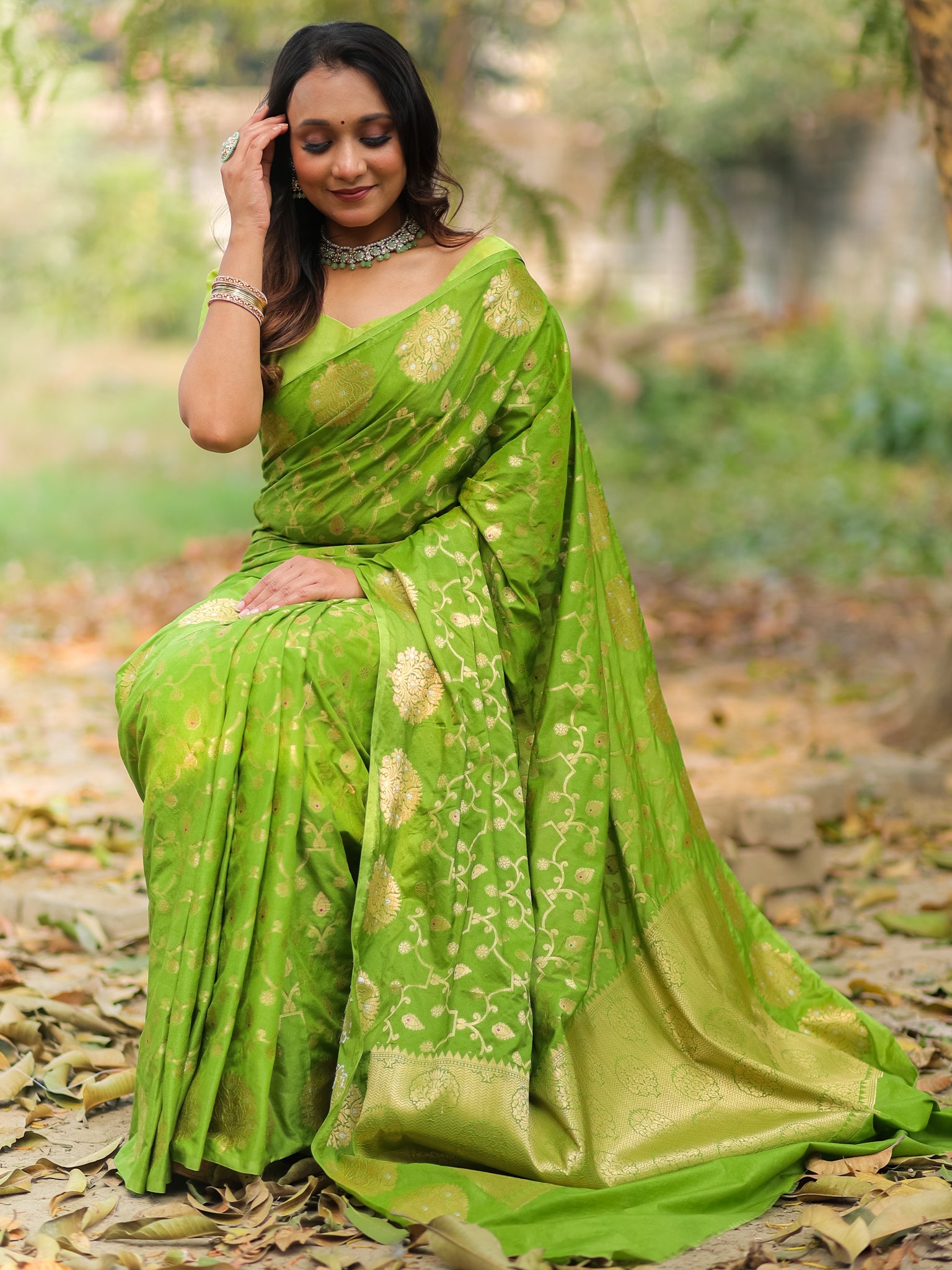 Banarasi Soft Cotton Saree With Zari Weaving & Border- Green