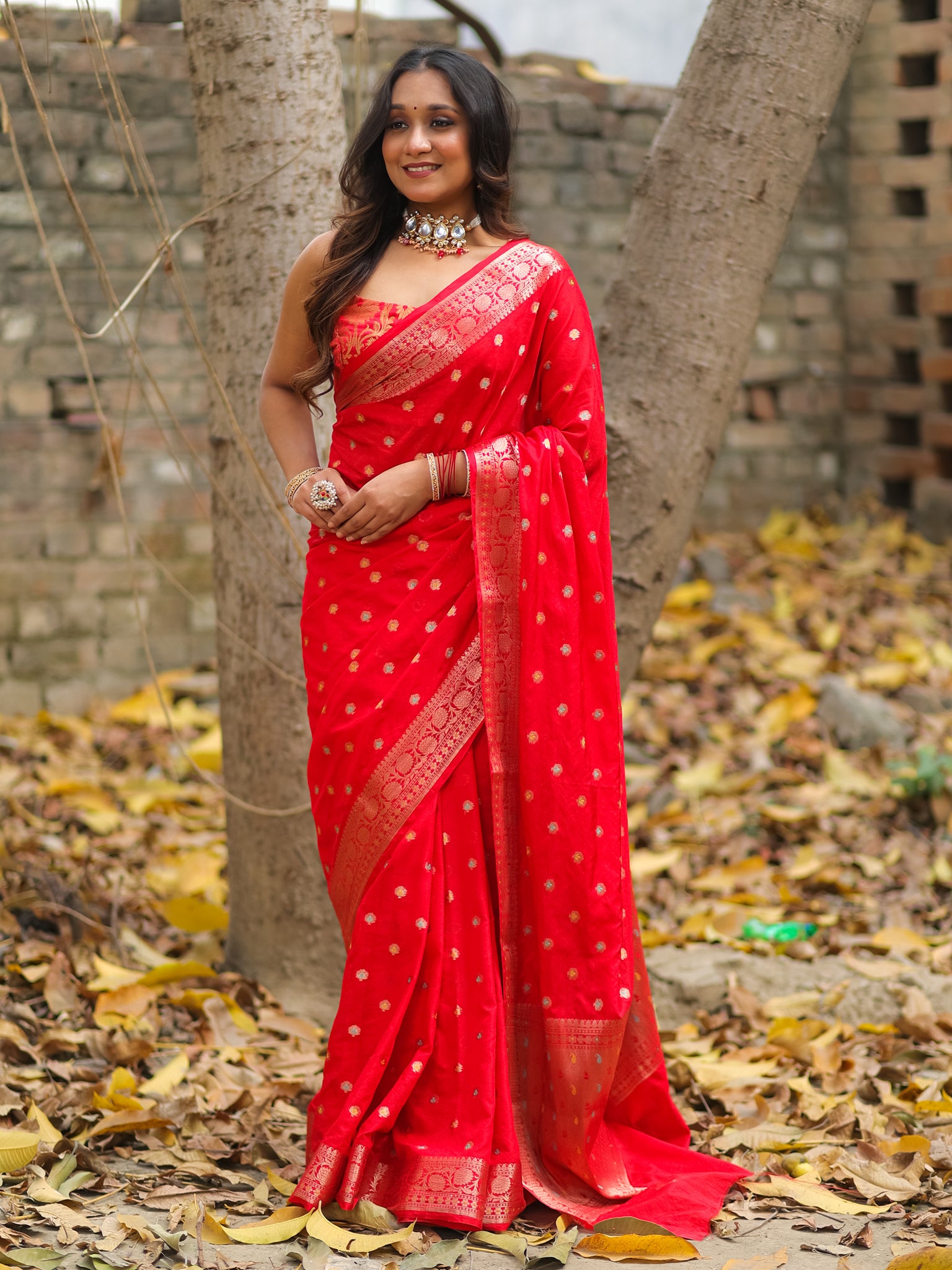 Banarasi Semi Georgette Saree With Resham Weaving-Red