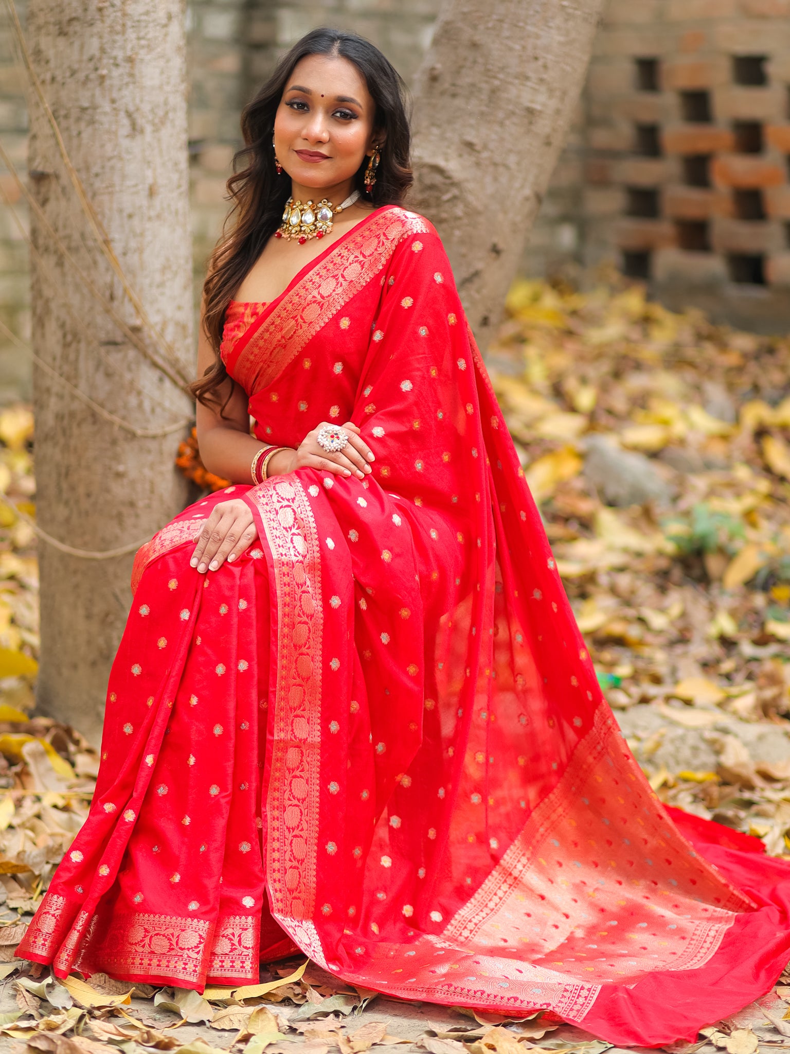 Banarasi Semi Georgette Saree With Resham Weaving-Red