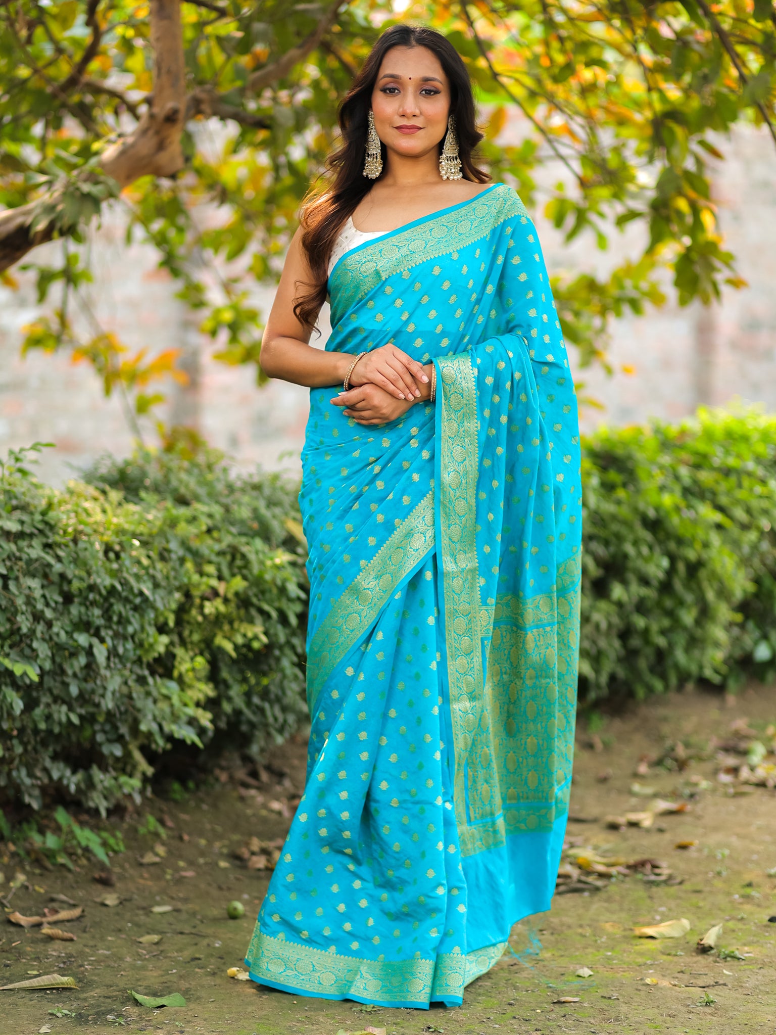 Banarasi Semi Georgette Saree With Resham Weaving- Sky Blue