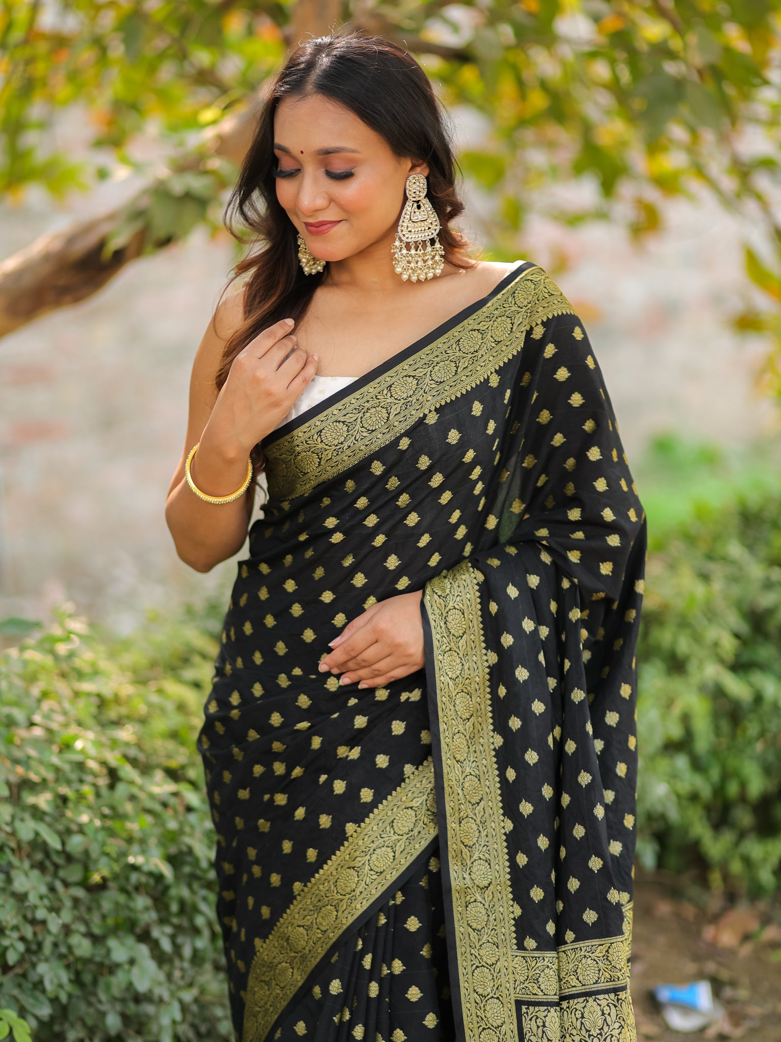 Banarasi Semi Georgette Saree With Resham Weaving- Black