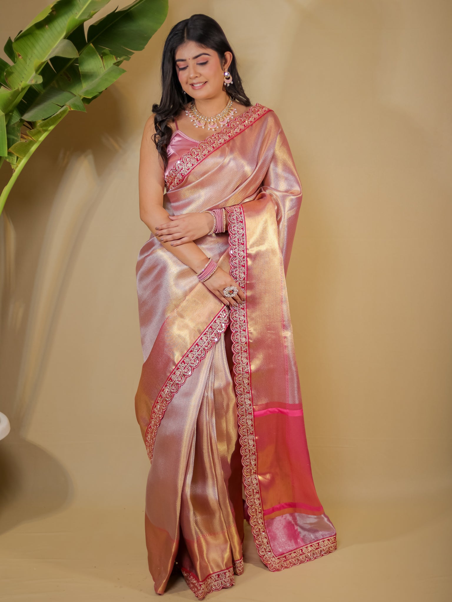 Banarasi Semi silk  Saree With Lace Border- Red