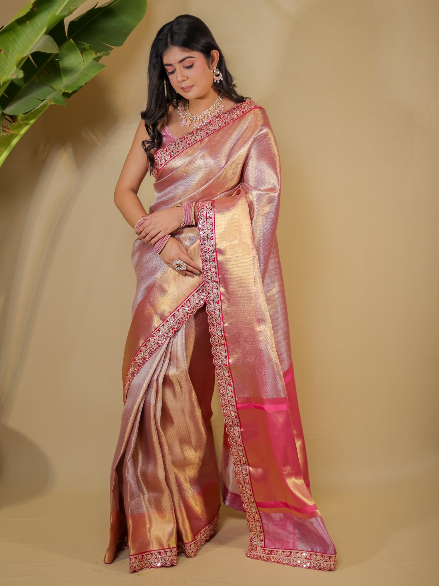 Banarasi Semi silk  Saree With Lace Border- Red