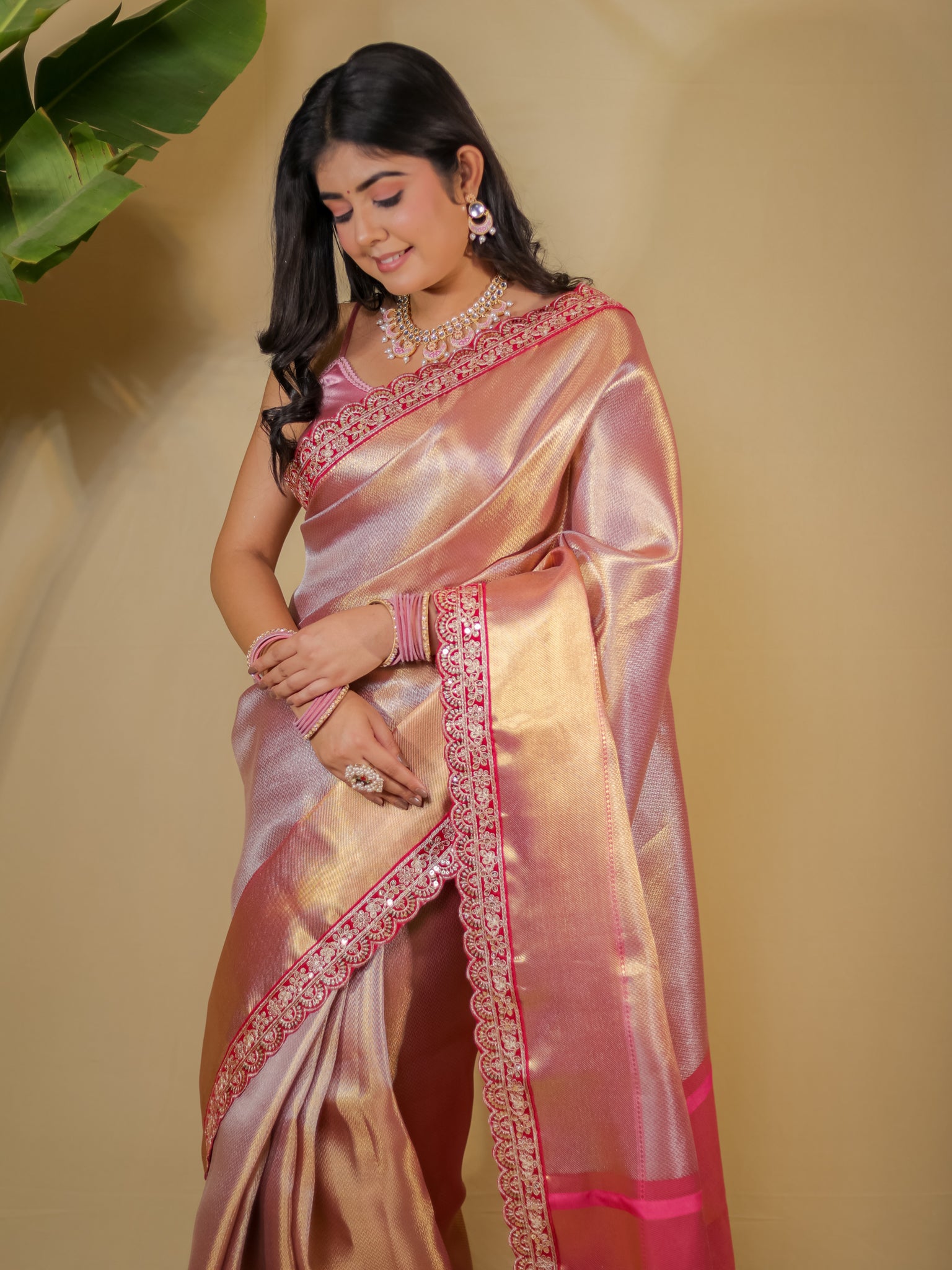 Banarasi Semi silk  Saree With Lace Border- Red