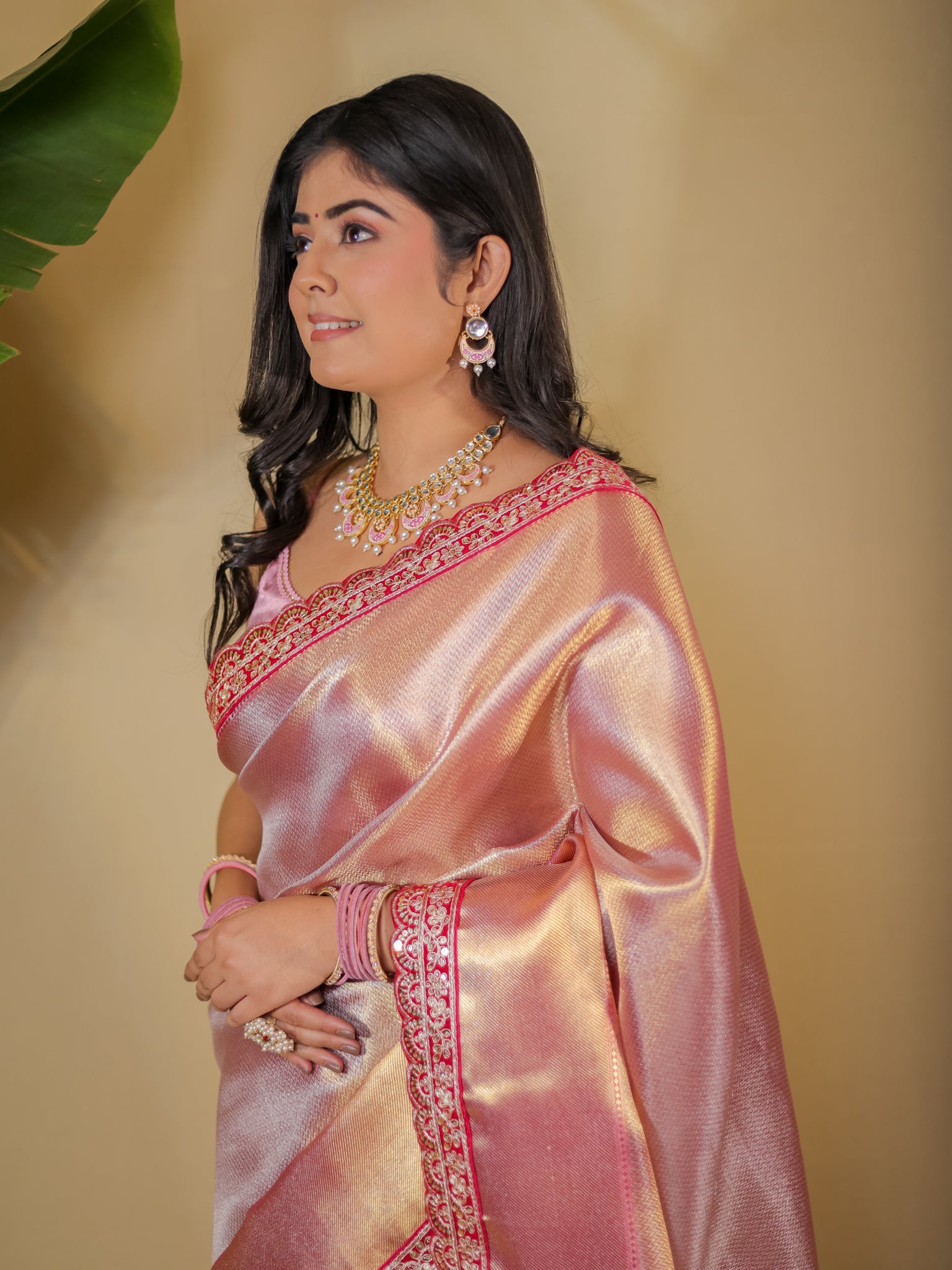 Banarasi Semi silk  Saree With Lace Border- Red