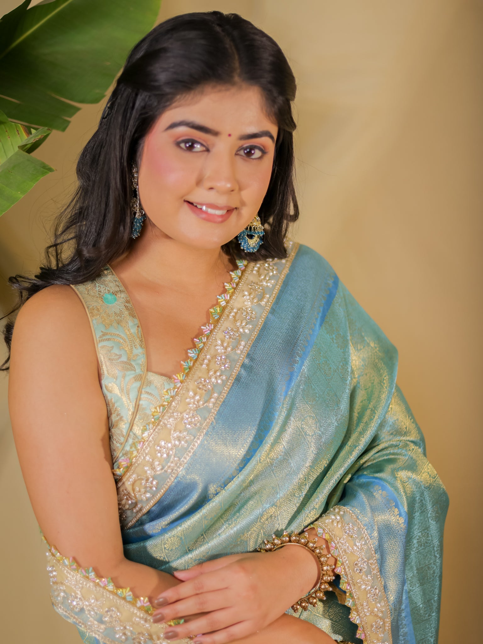 Banarasi Tissue Saree With Lace Border- Blue