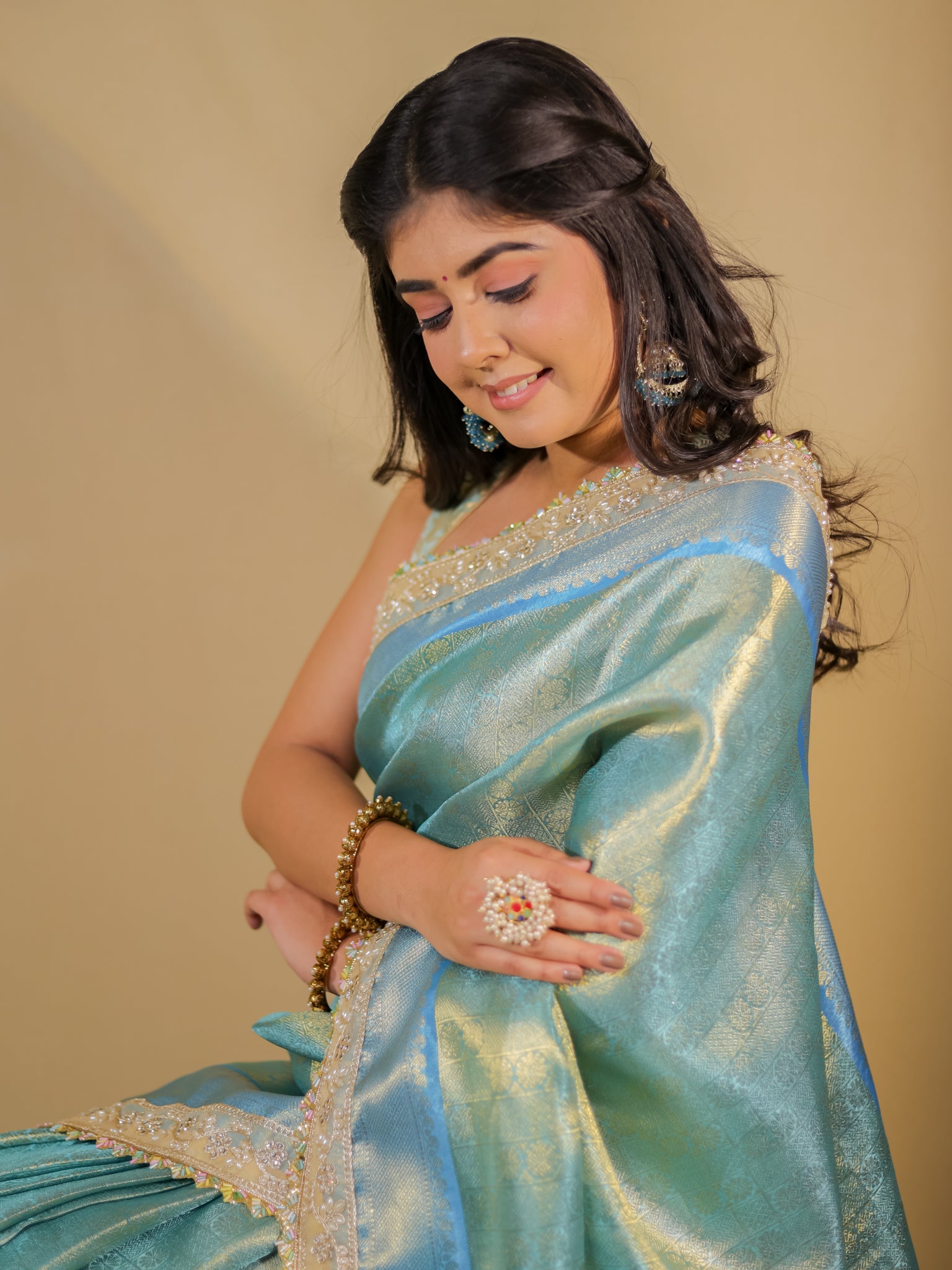 Banarasi Tissue Saree With Lace Border- Blue