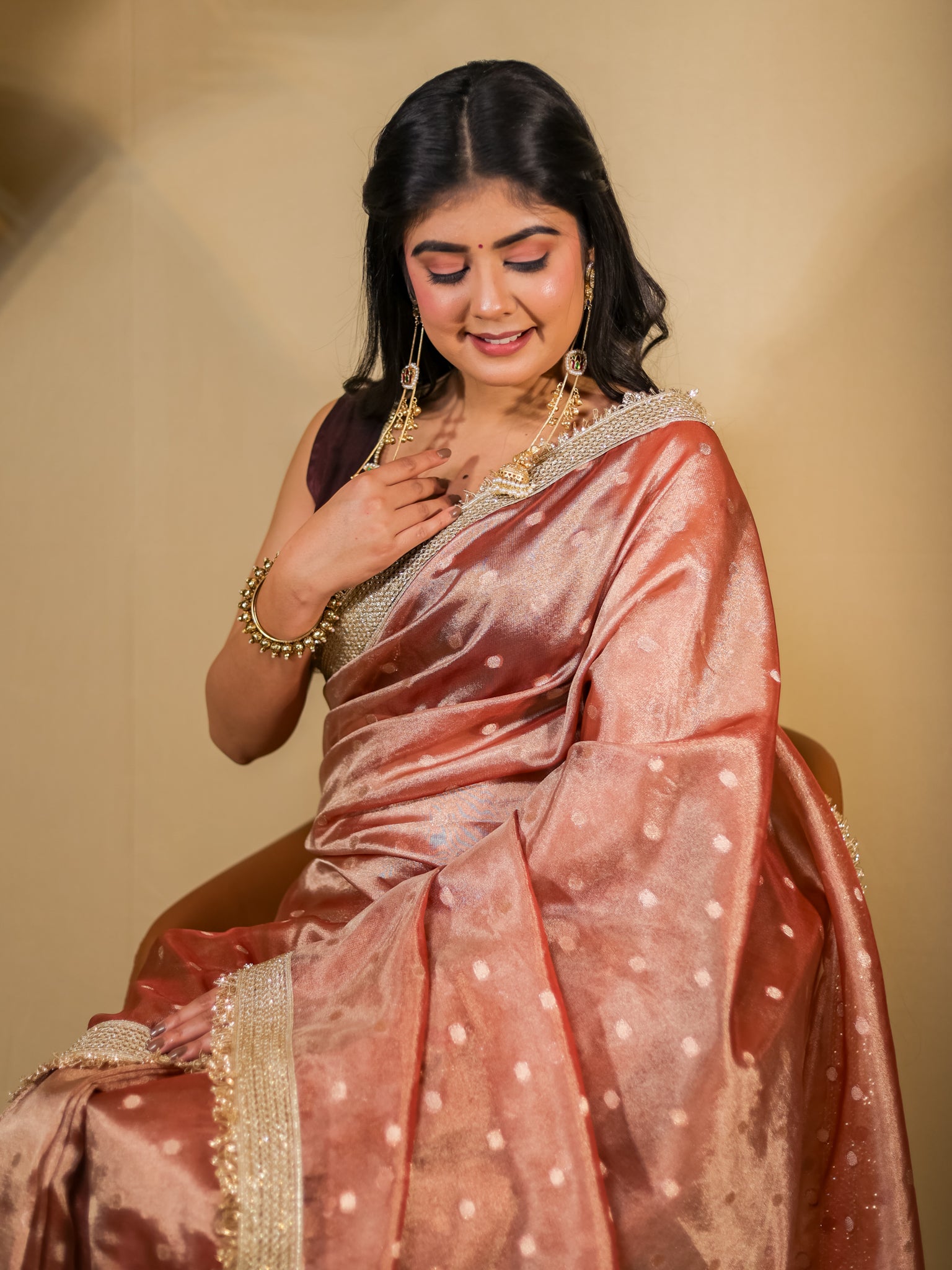 Banarasi Tissue Saree With Buti Weaving & Lace Border