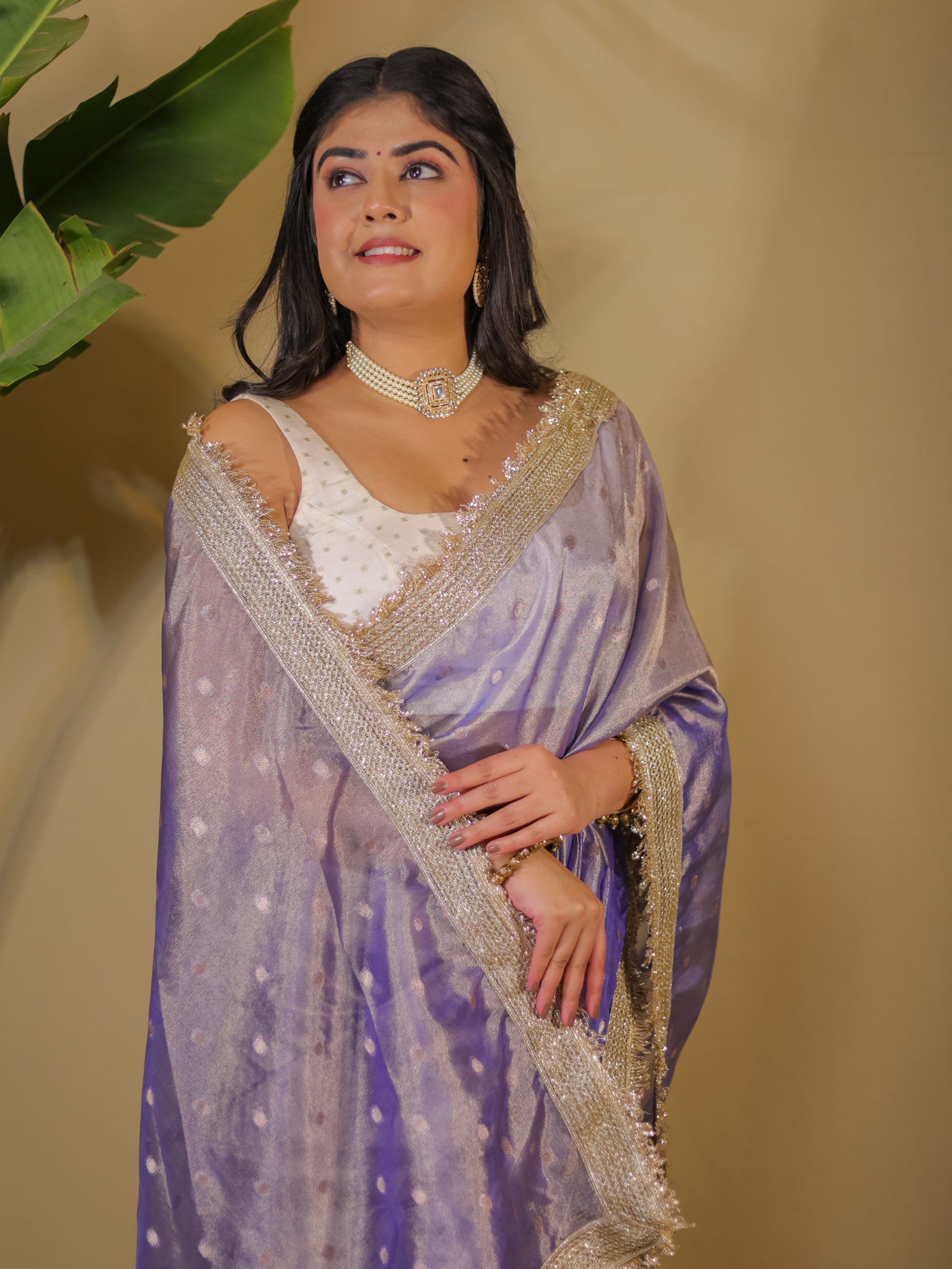 Banarasi Tissue Saree With Buti Weaving & Lace Border - Blue