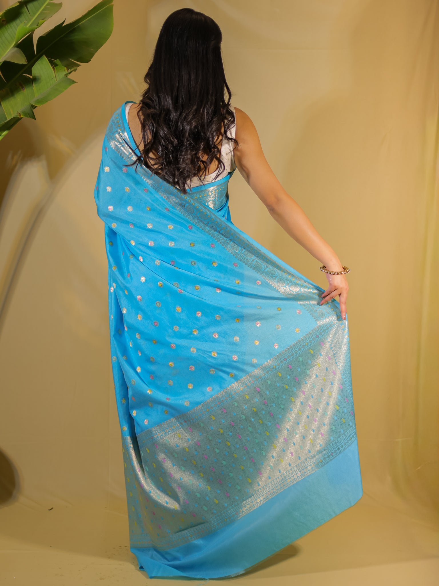 Banarasi Semi Silk Saree With Zari Weaving & Border-Blue