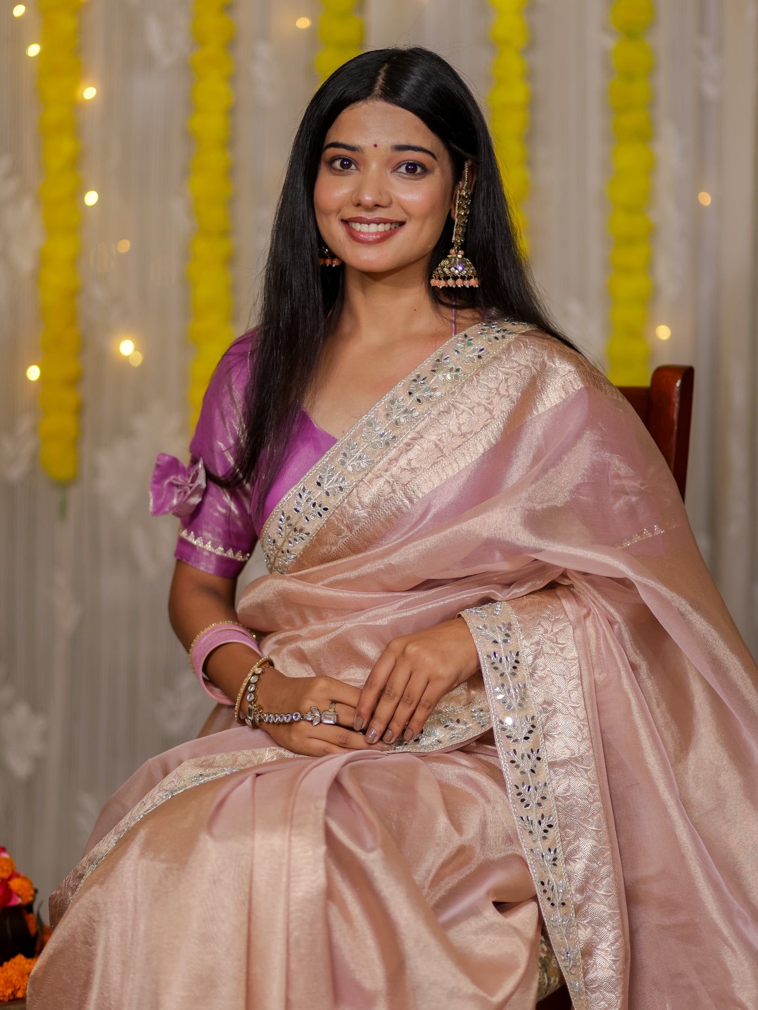 Banarasi Tissue Saree With Lace Border - Lavender