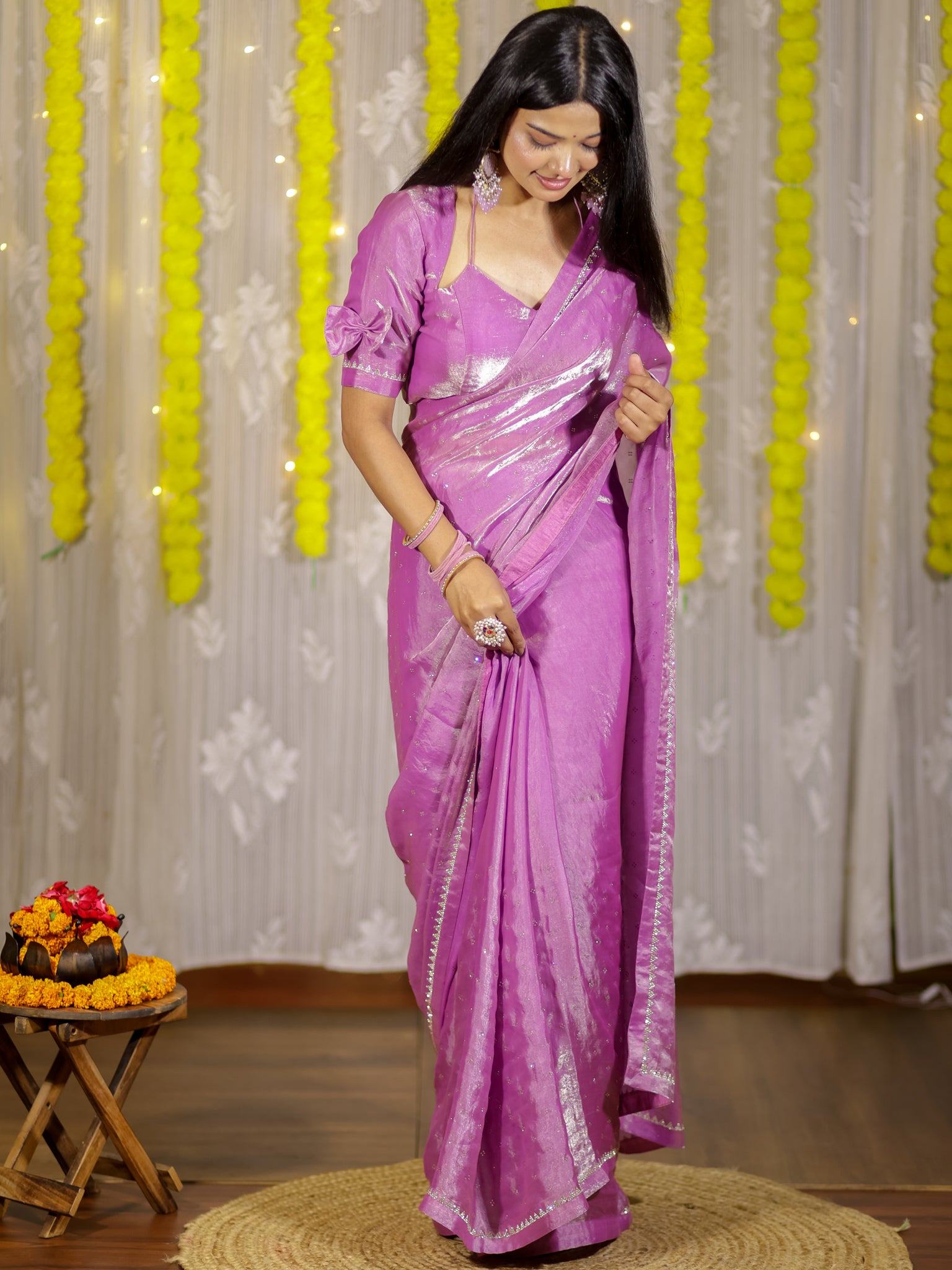 Tissue Sequin Saree - Lavender