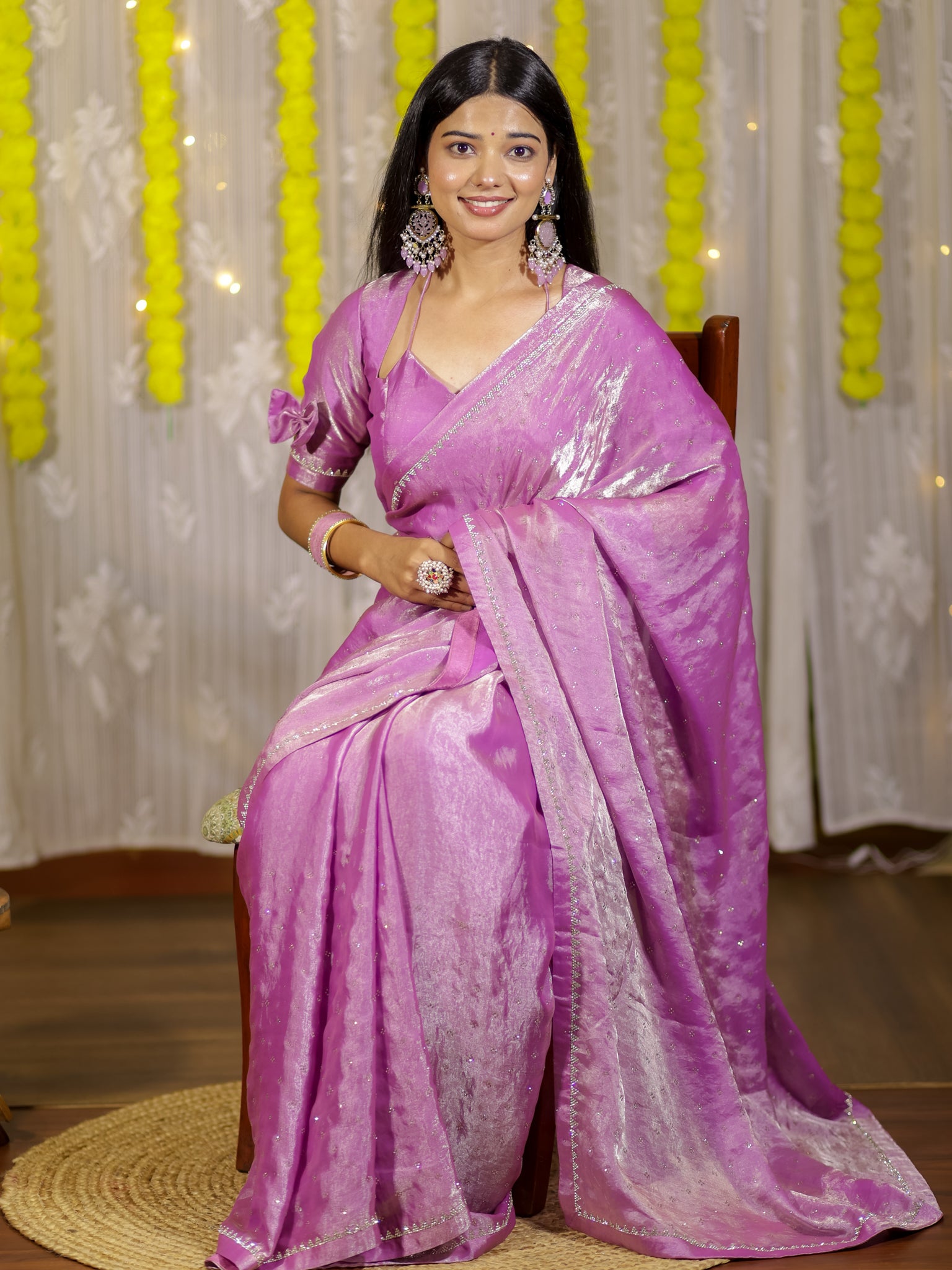 Tissue Sequin Saree - Lavender