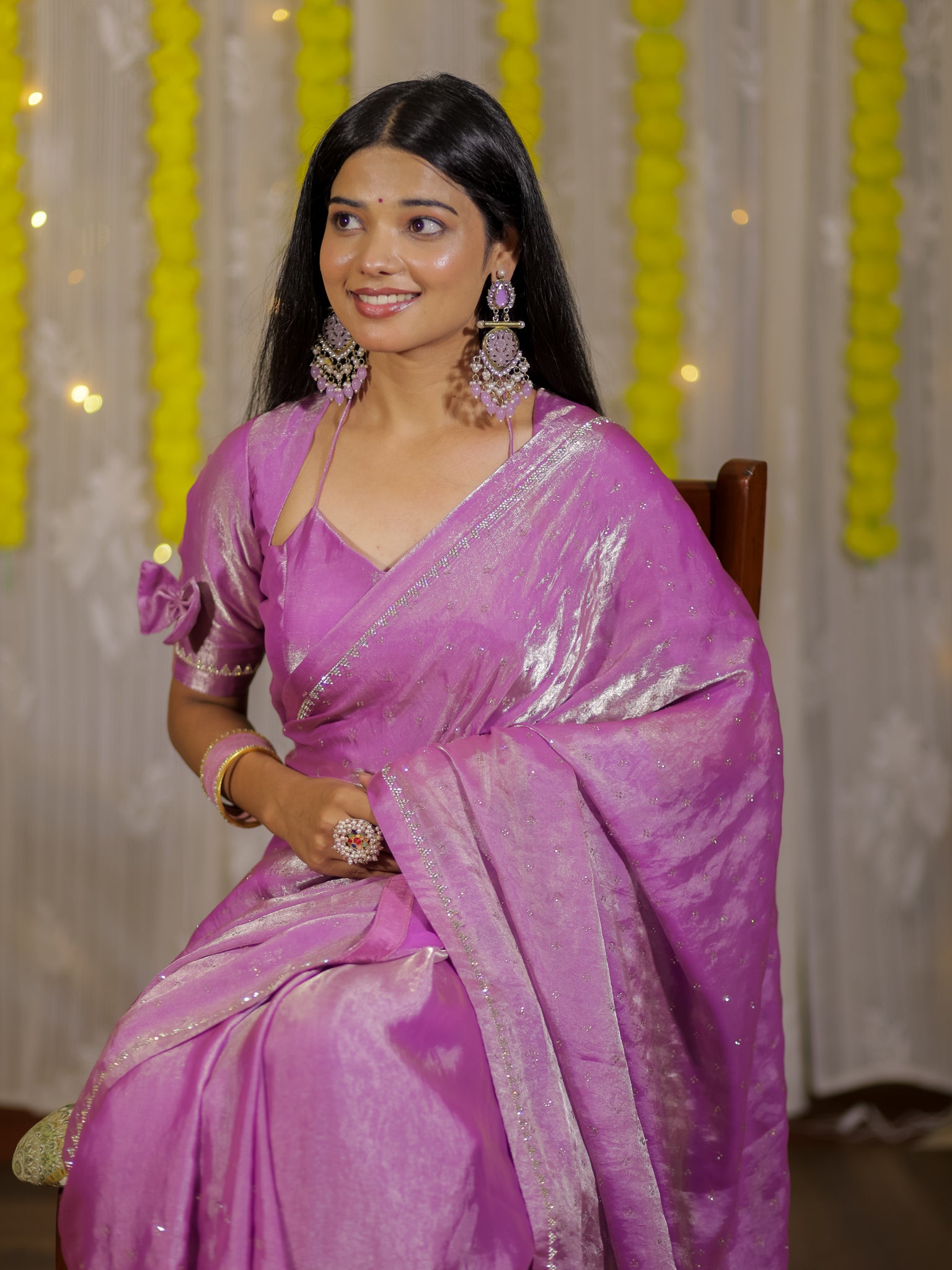 Tissue Sequin Saree - Lavender
