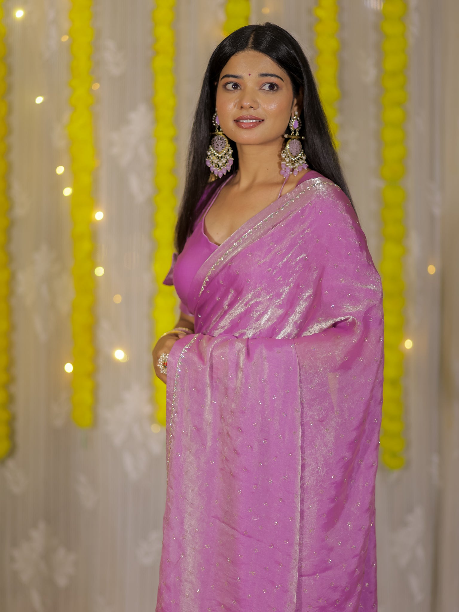 Tissue Sequin Saree - Lavender