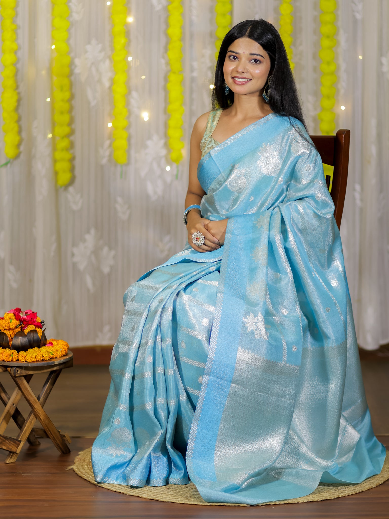 Banarasi Soft Tissue Saree With Weaving & Border - Aqua Blue