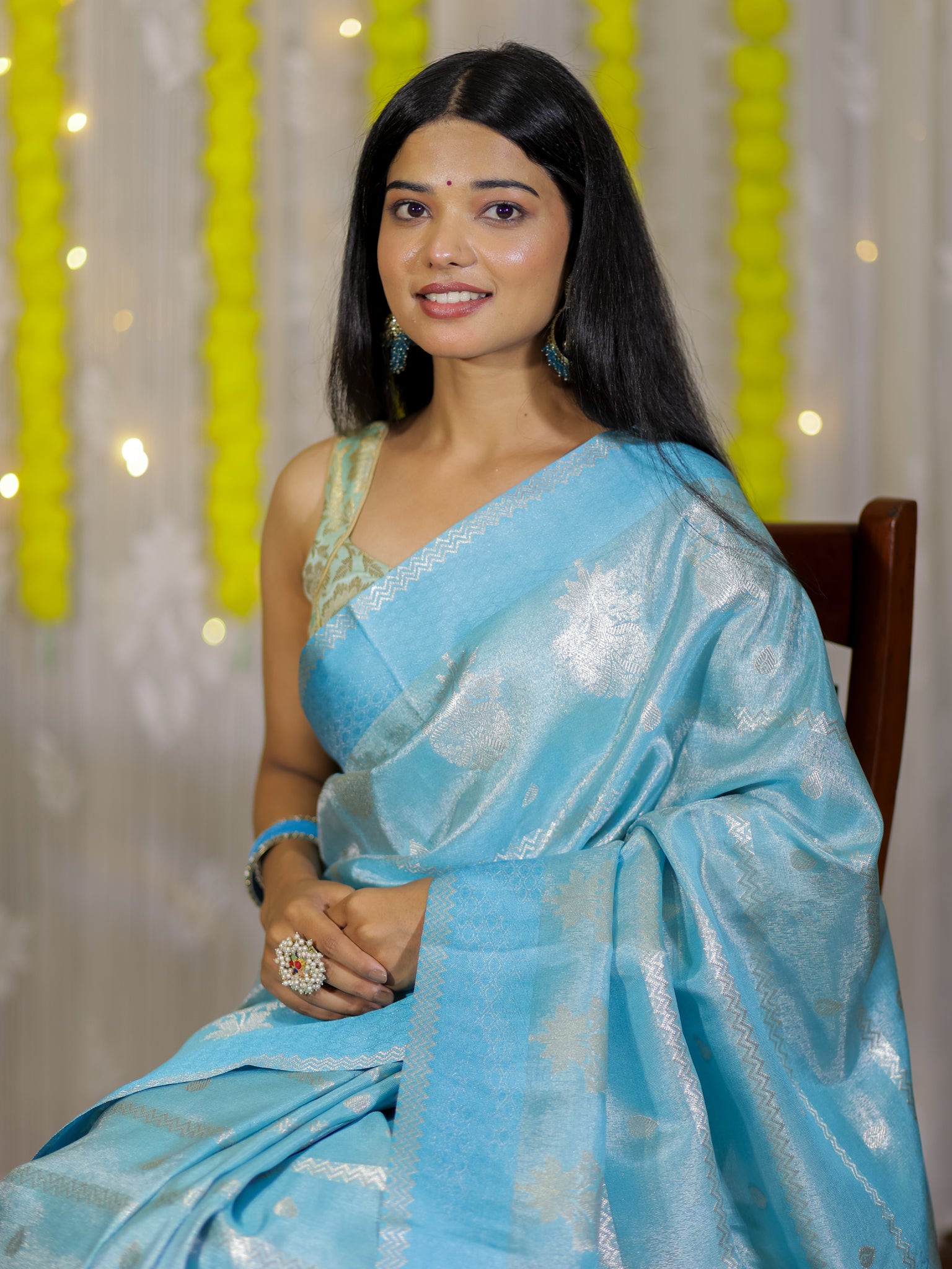 Banarasi Soft Tissue Saree With Weaving & Border - Aqua Blue